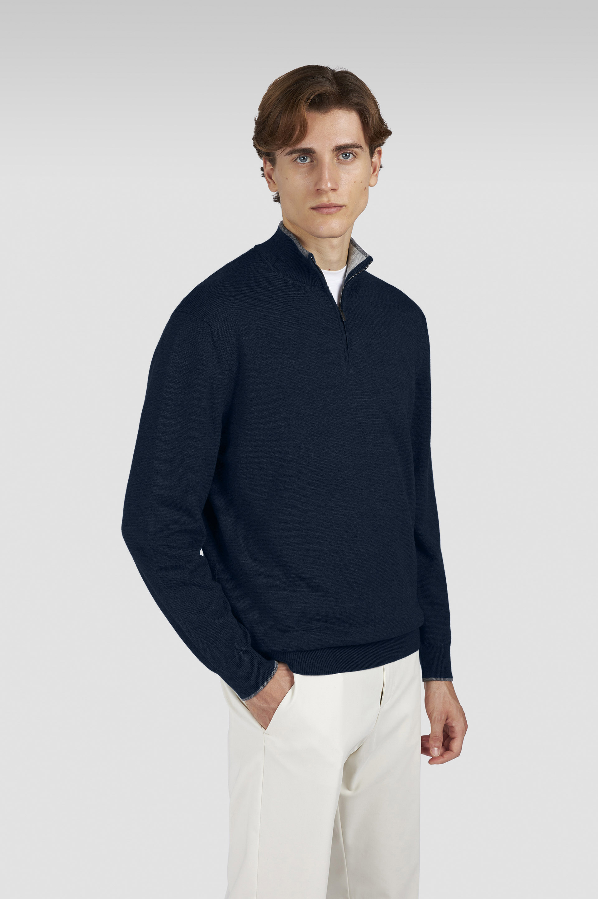 Pull à demi-zip en laine et soie image number 0