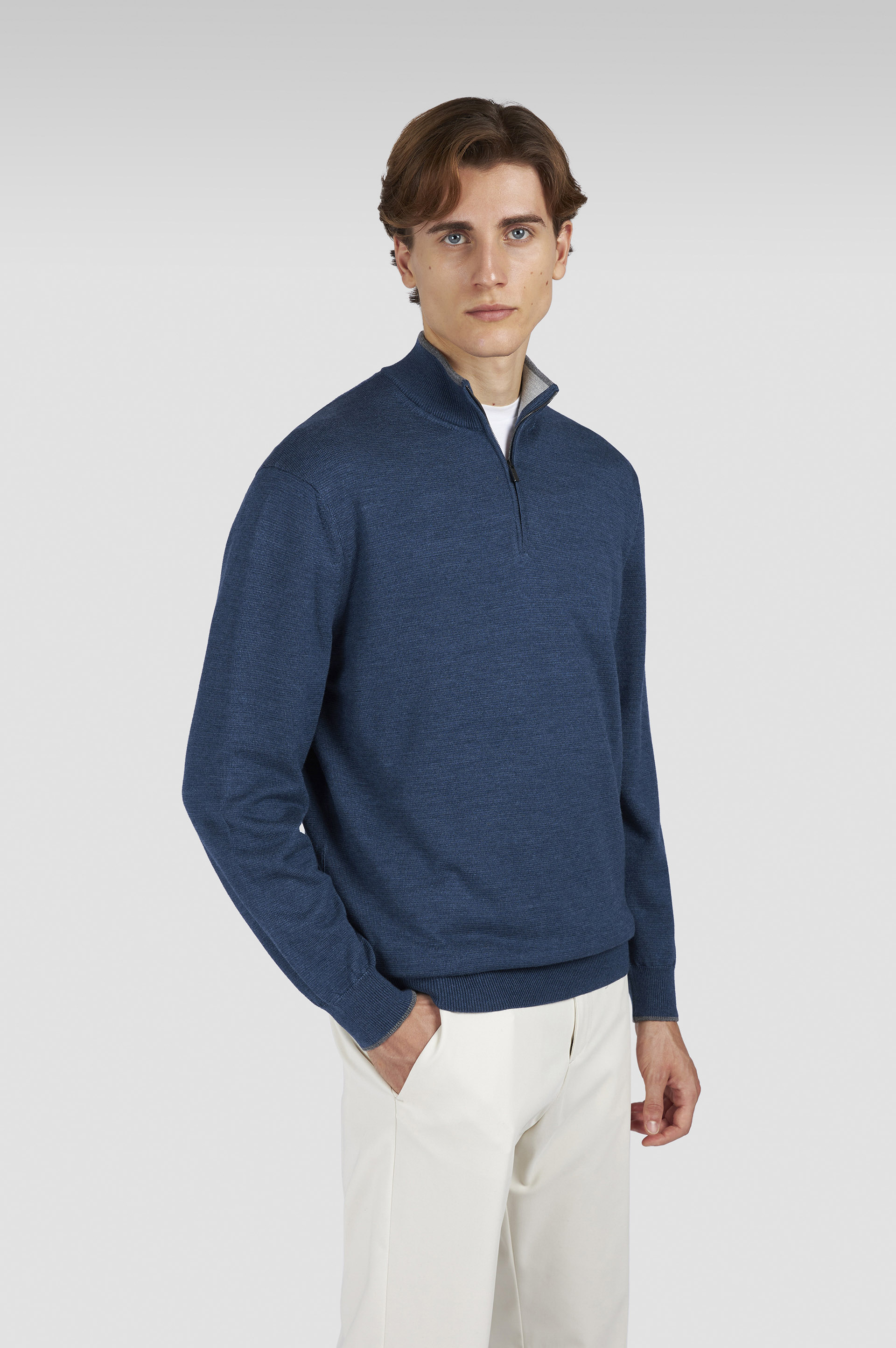 Pull &agrave; demi-zip en laine et soie image number 0