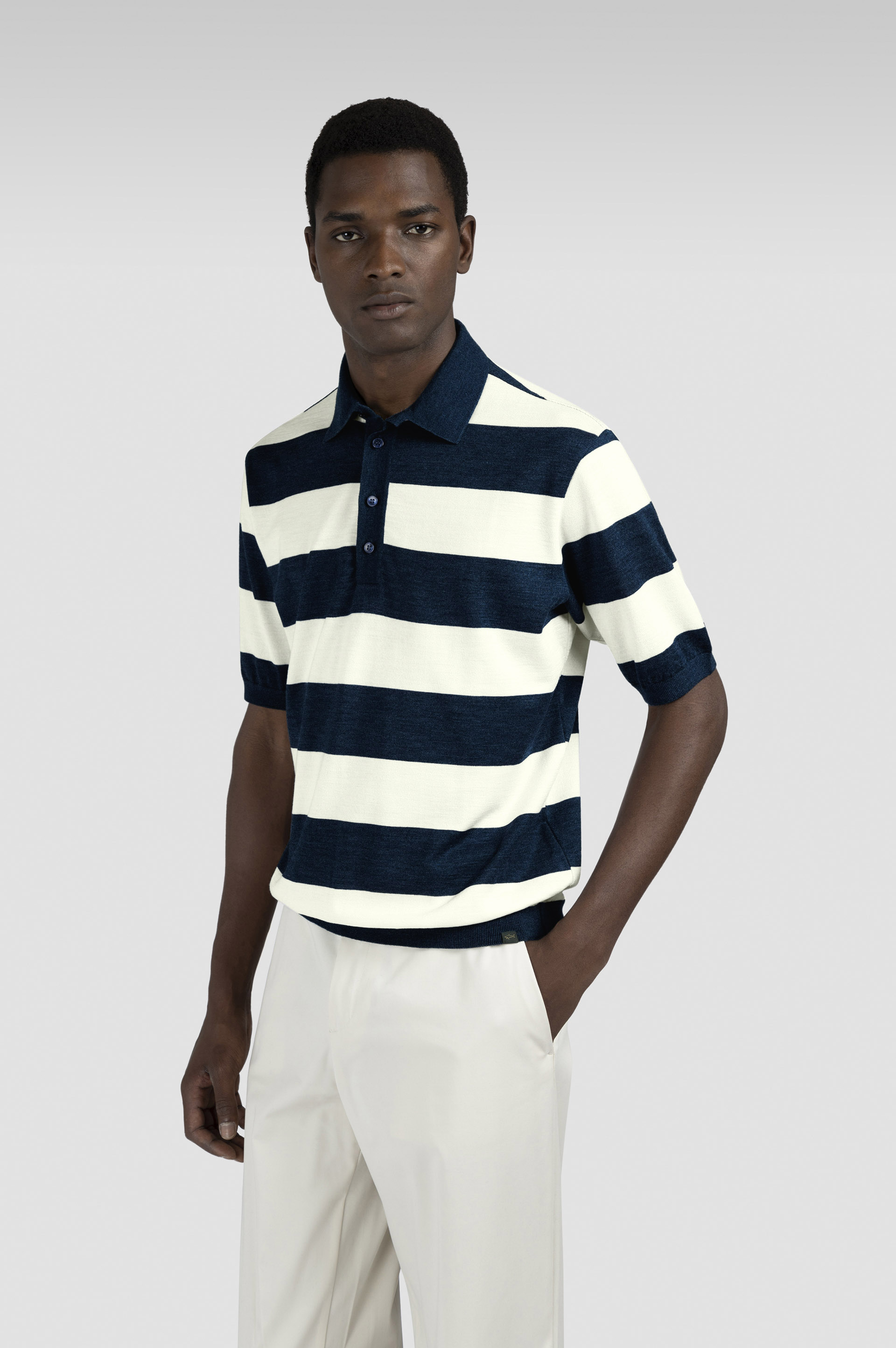 Polo en laine et soie avec motif à rayures image number 0