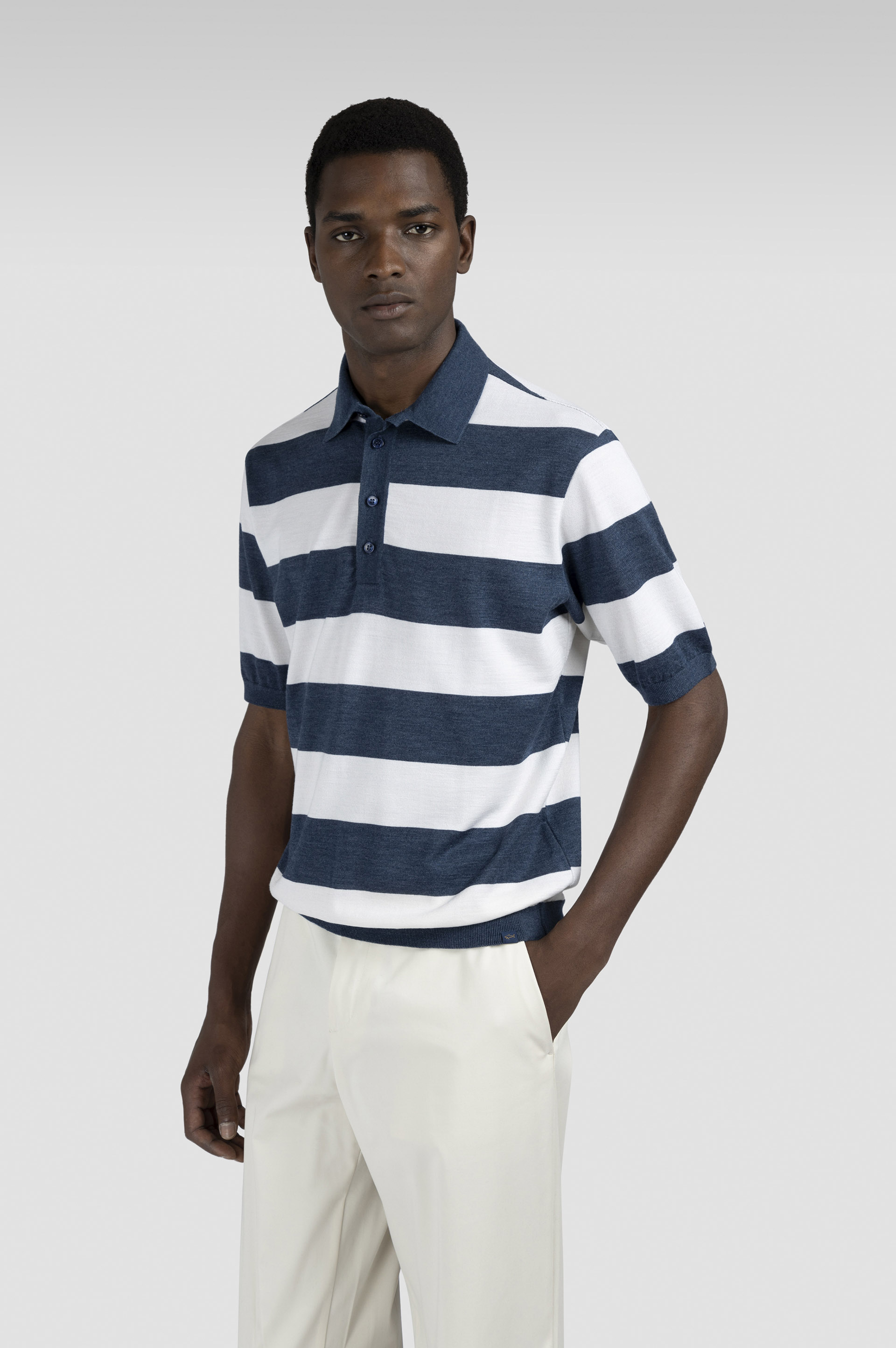Polo in lana e seta con motivo a righe image number 0 Polo in lana e seta con motivo a righe image number 0