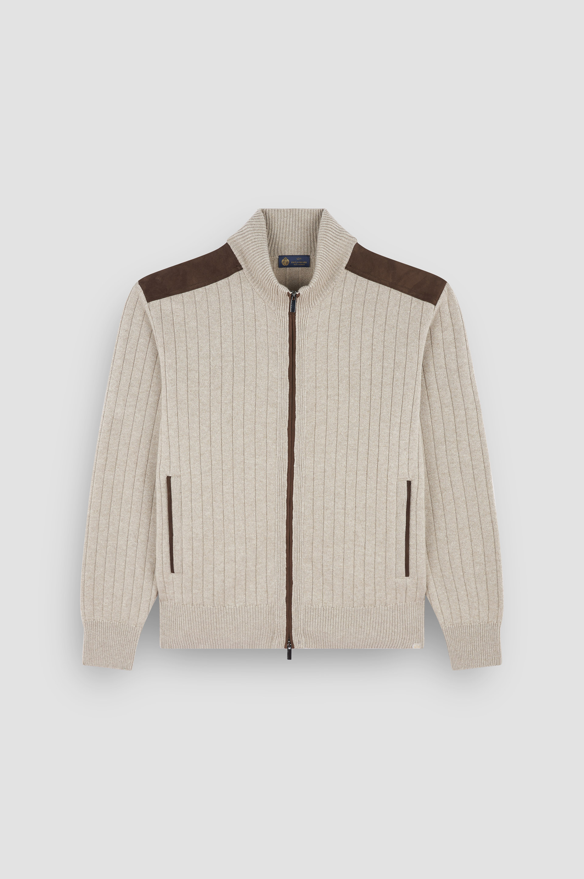 Zip-up cardigan in wool and cashmere with suede details image number 1 Zip-up cardigan in wool and cashmere with suede details image number 1