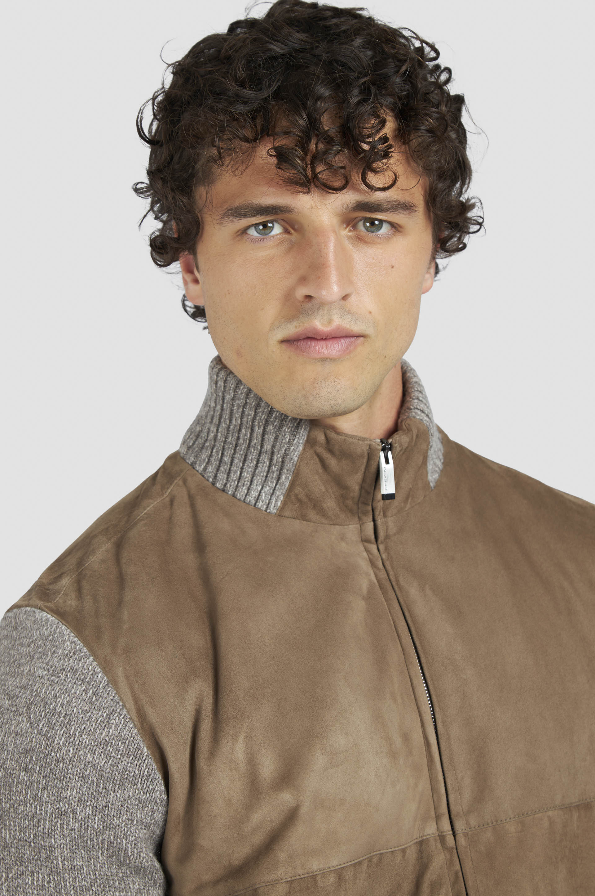 Cardigan Hybrid à zip en suède, laine et cachemire image number 4