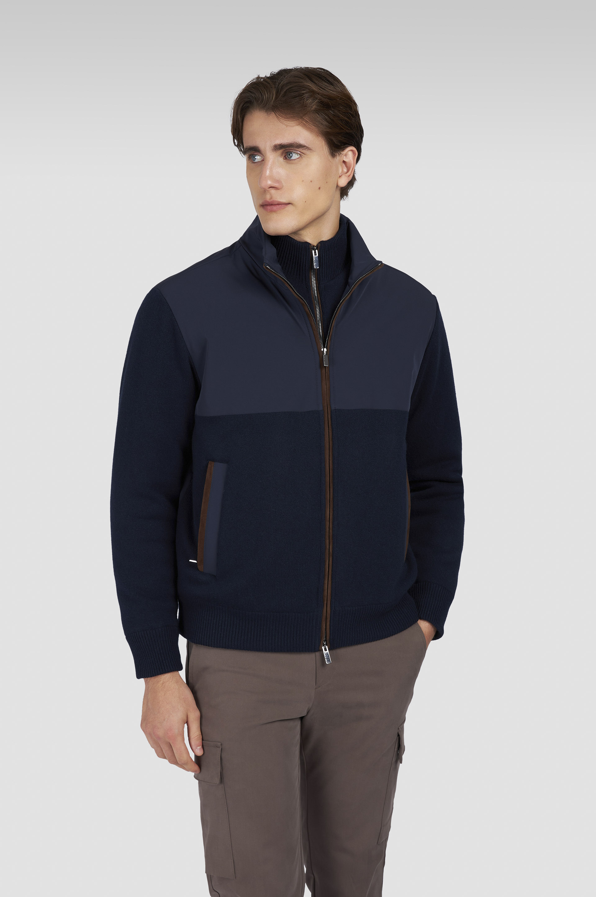 Hybrid jacket in wool and cashmere with Suede and Typhoon® Re-4x4 Stretch details image number 0 Hybrid jacket in wool and cashmere with Suede and Typhoon® Re-4x4 Stretch details image number 0