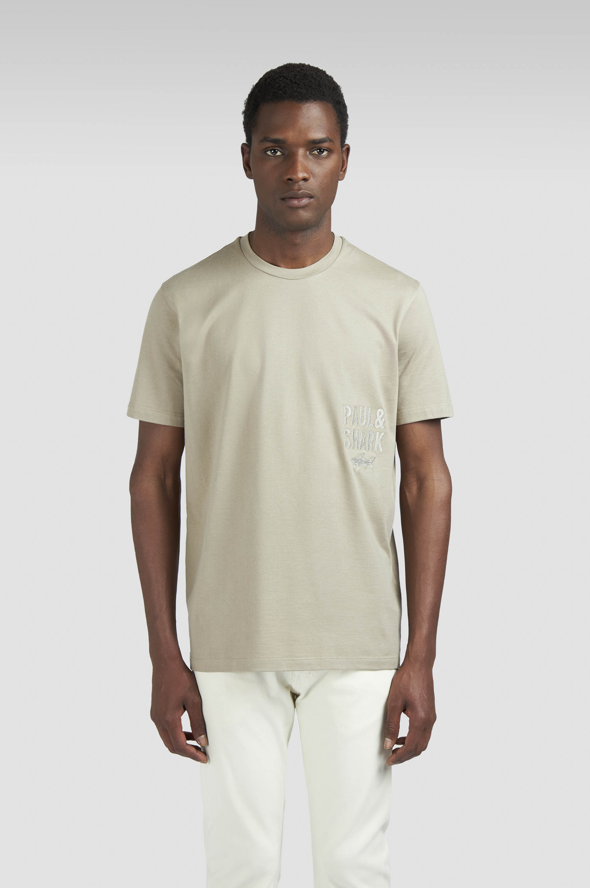 Cotton jersey T-shirt with logo embroidery image number 0 Cotton jersey T-shirt with logo embroidery image number 0