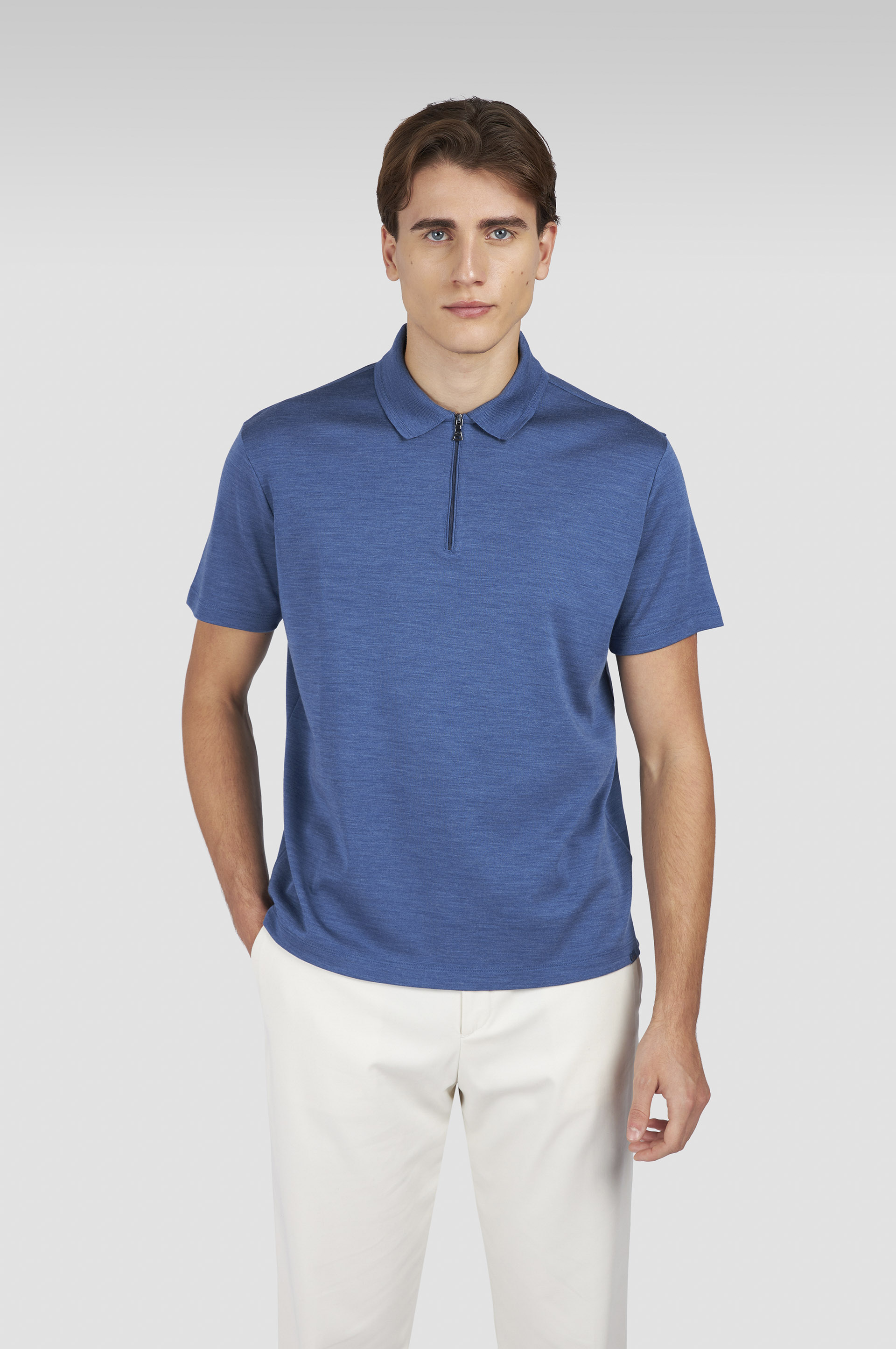 Wool and silk Polo Shirt with zip image number 0 Wool and silk Polo Shirt with zip image number 0