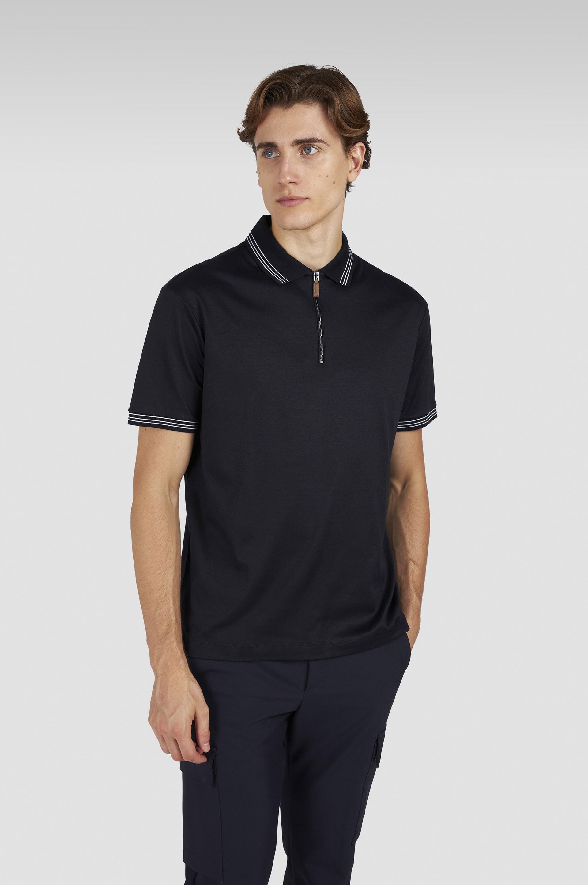 Polo X-Soft in cotone Interlock con profili a righe image number 0 Polo X-Soft in cotone Interlock con profili a righe image number 0