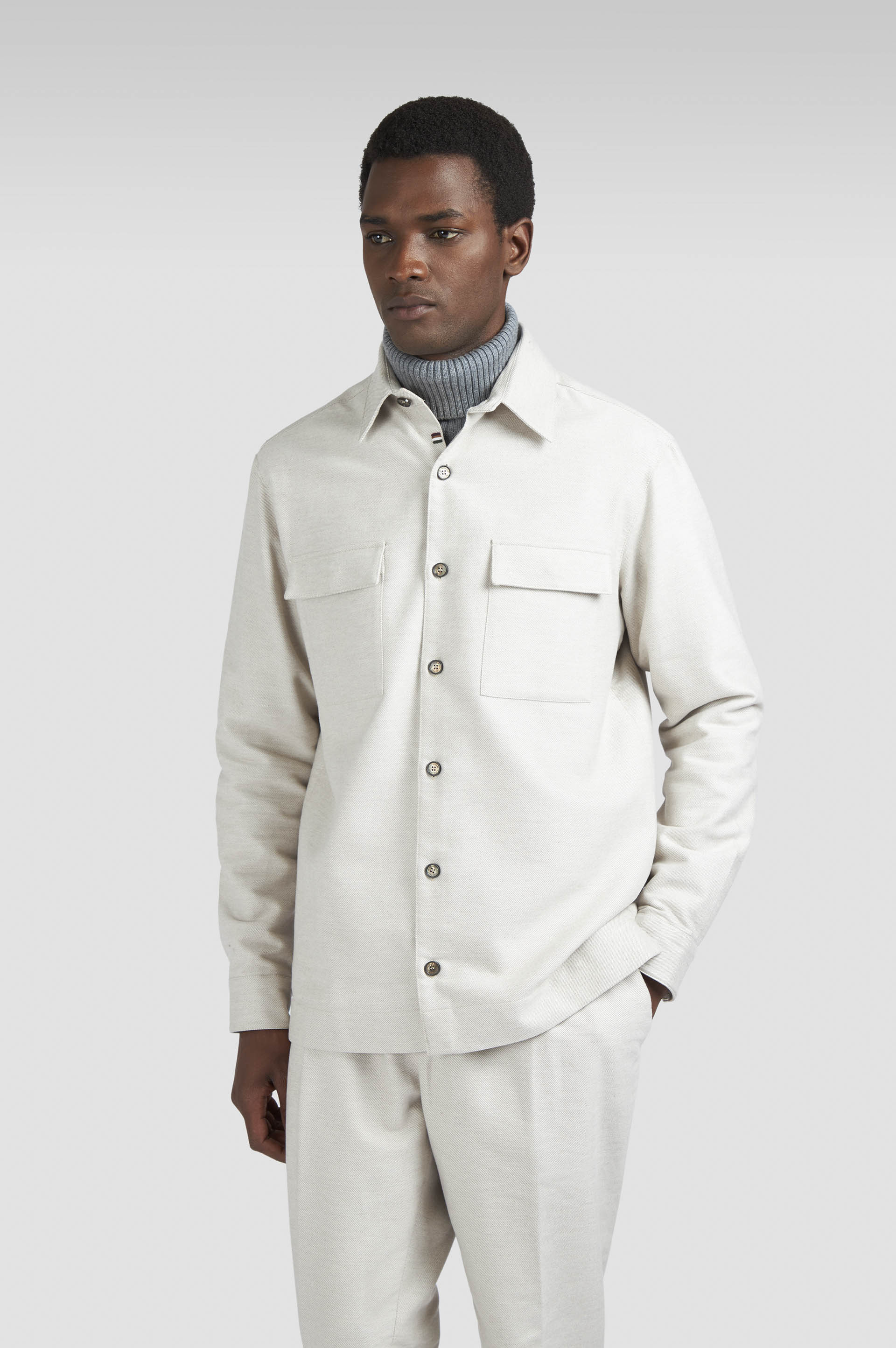 Chemise overshirt en coton et cachemire avec broderie Shark Fin image number 0