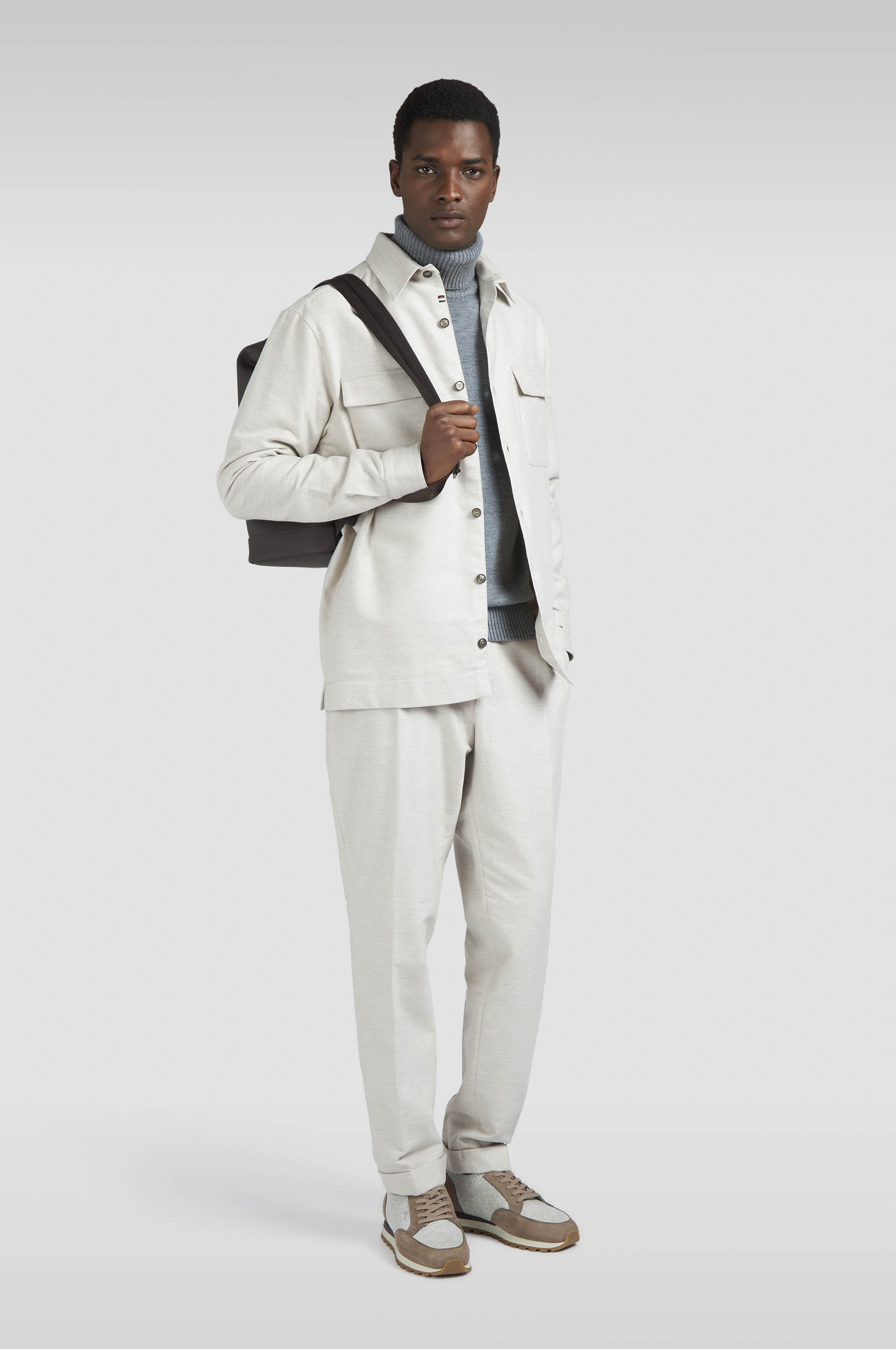 Chemise overshirt en coton et cachemire avec broderie Shark Fin image number 2