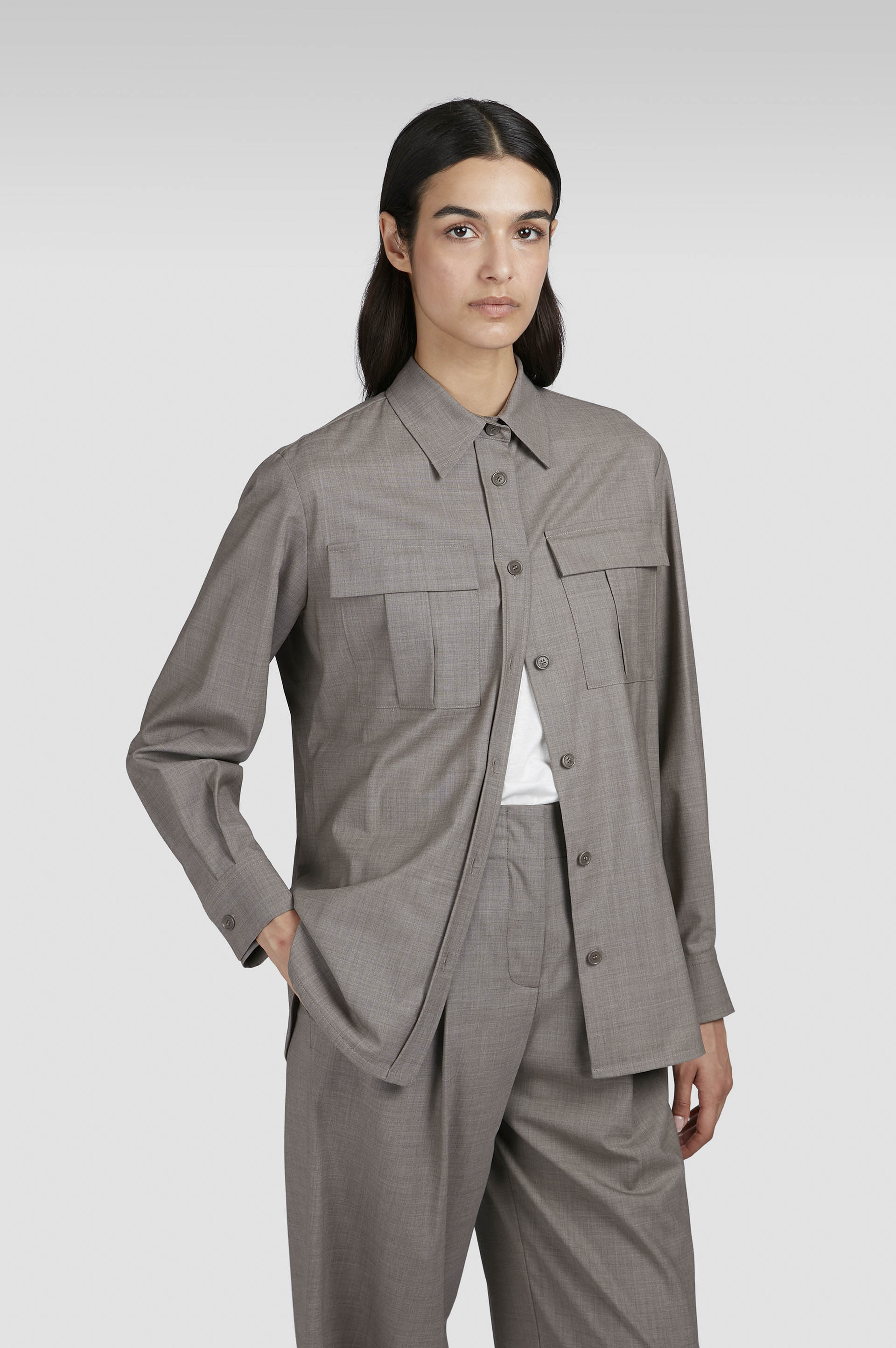 Chemise overshirt en laine stretch image number 0