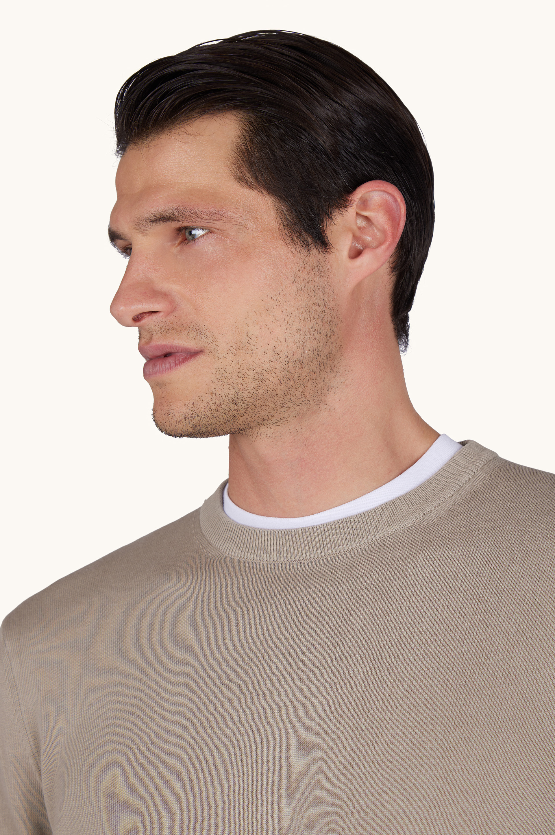 Jersey de cuello redondo de algod&oacute;n Pima te&ntilde;ido en prenda image number 4