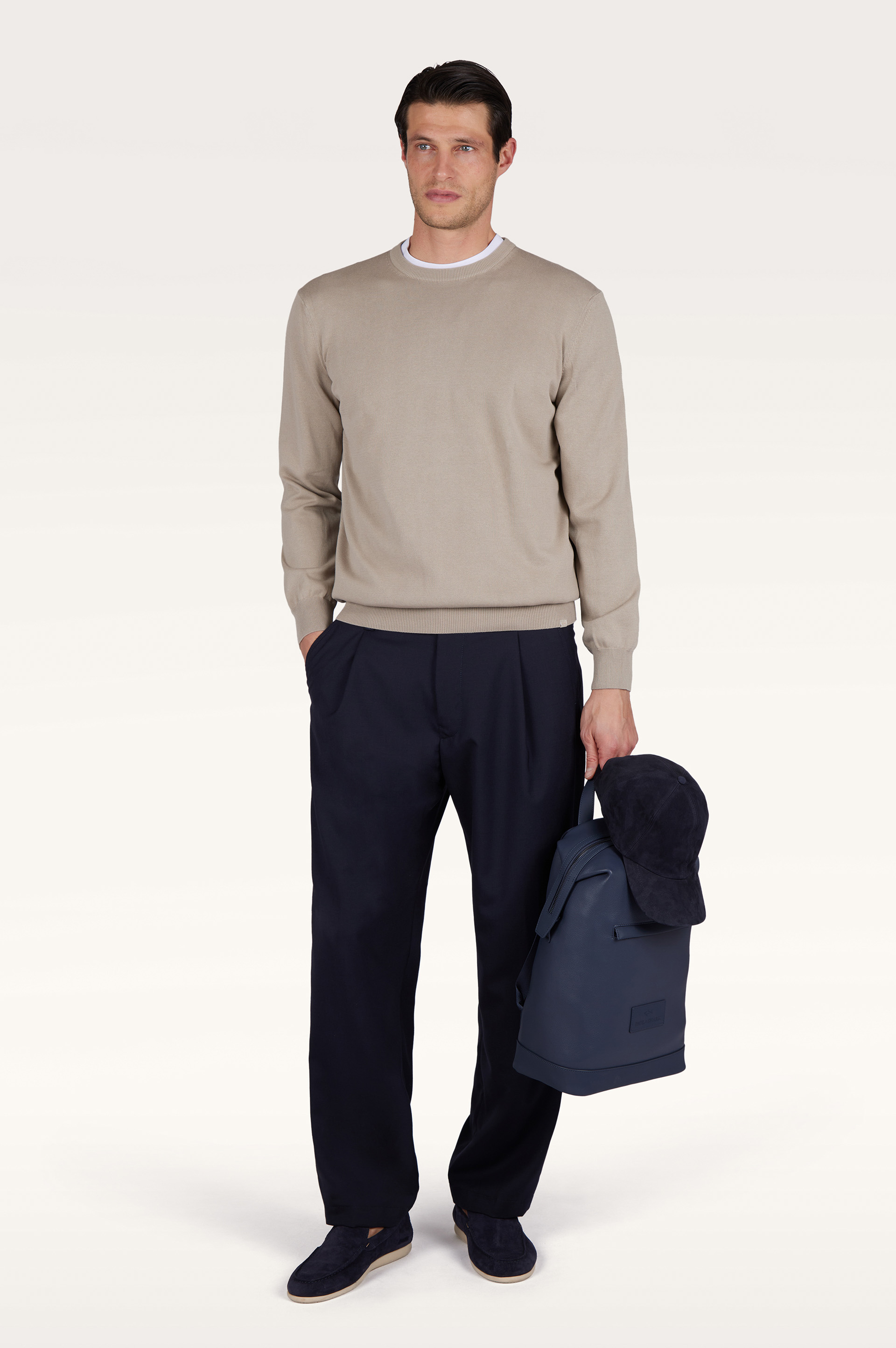 Jersey de cuello redondo de algod&oacute;n Pima te&ntilde;ido en prenda image number 1