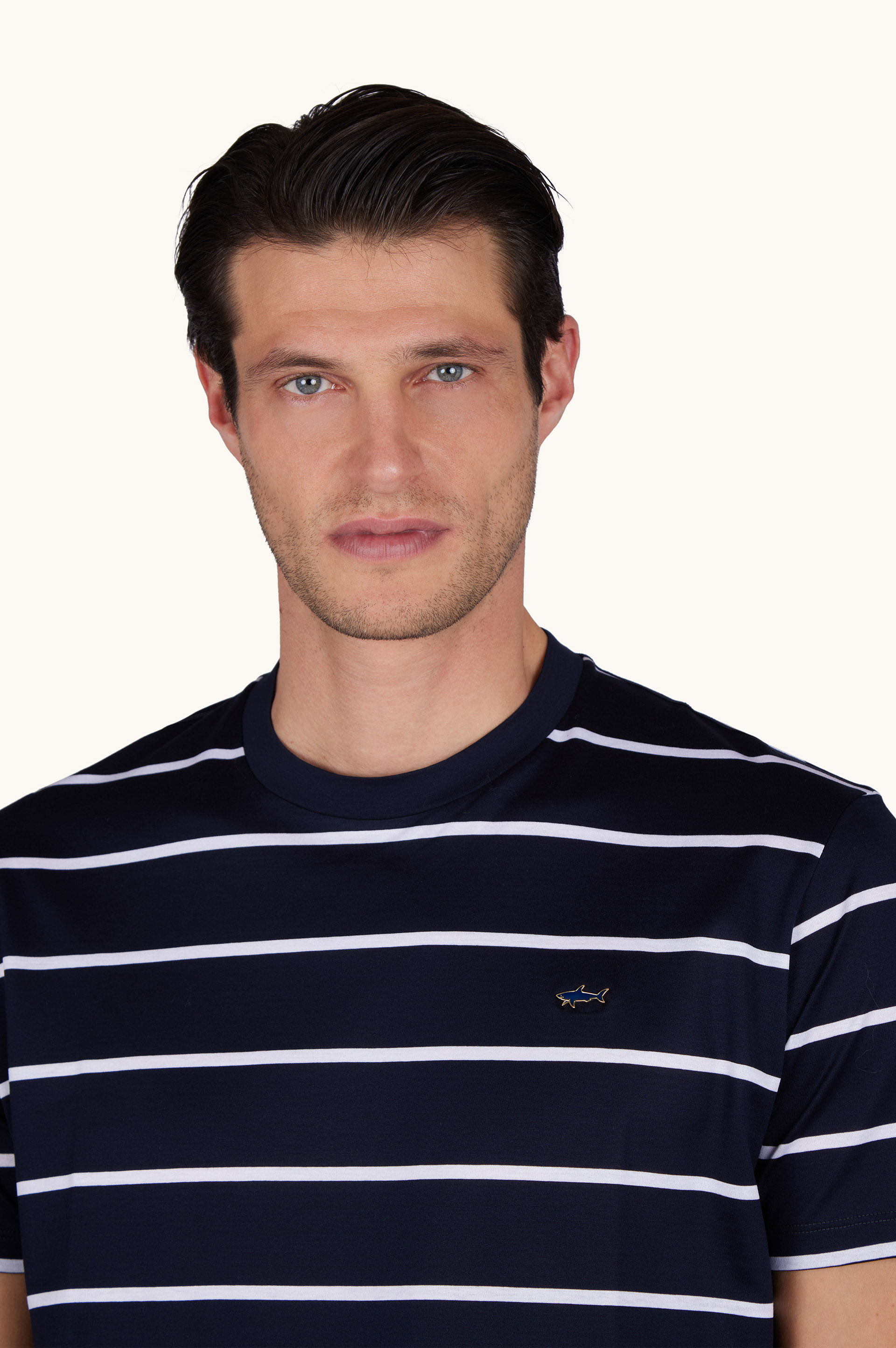 T-shirt in perl&eacute; cotton with striped pattern image number 3