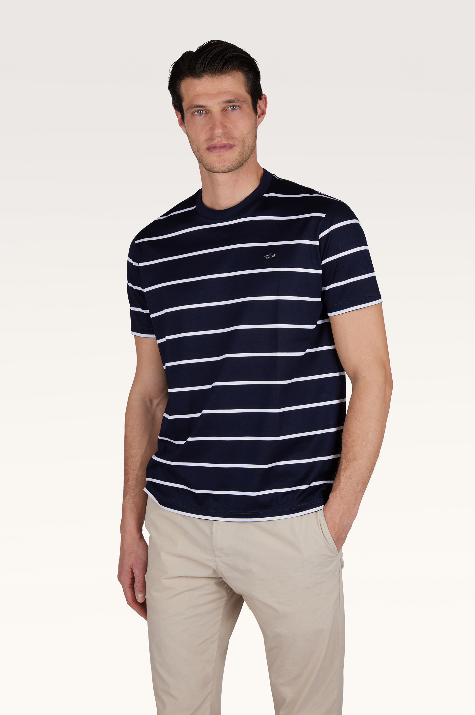 T-shirt in perl&eacute; cotton with striped pattern image number 0