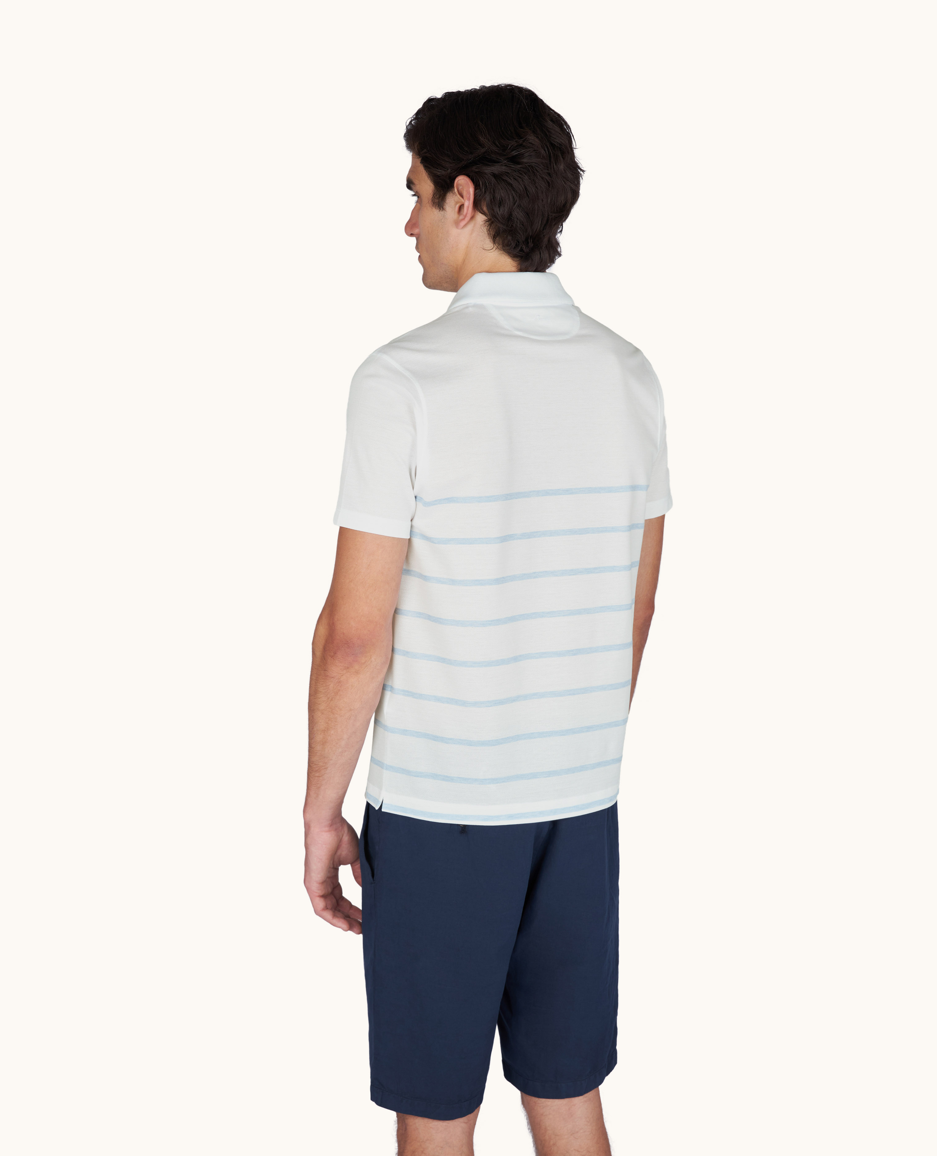 Cotton piqu&eacute; polo shirt with striped pattern image number 3