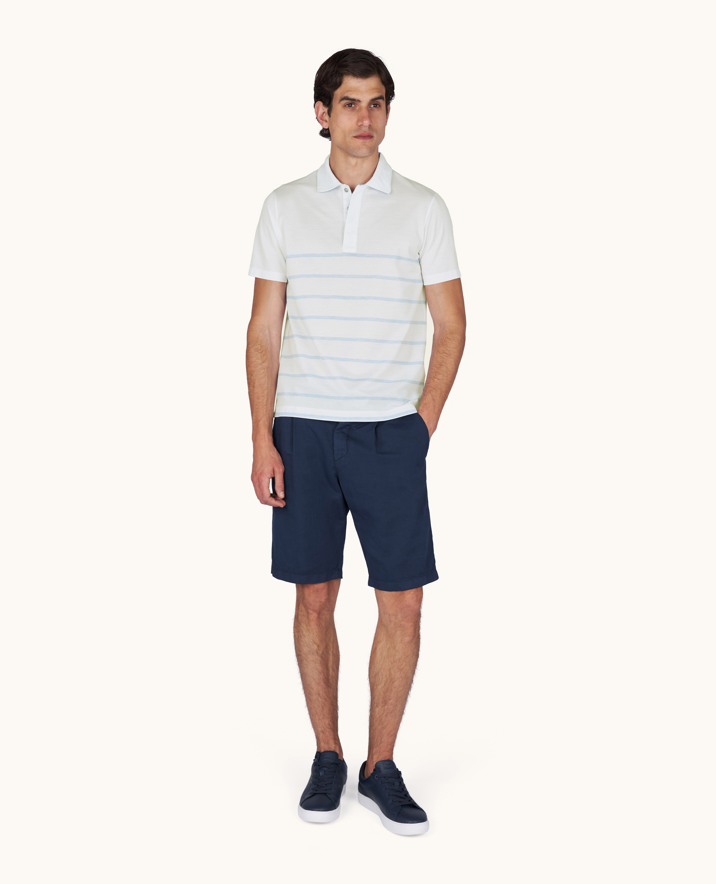 Cotton piqu&eacute; polo shirt with striped pattern image number 2