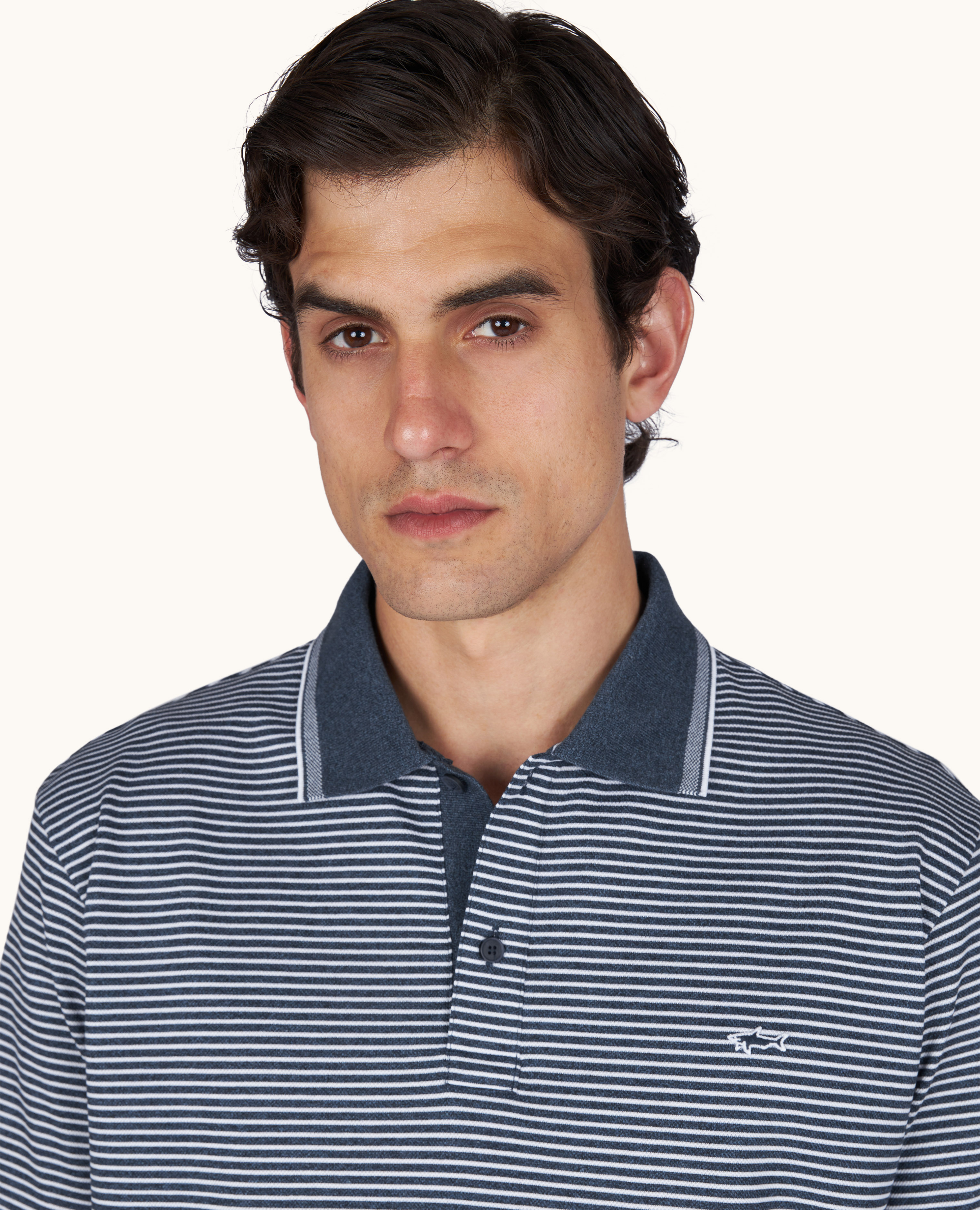 Polo in Jasp&eacute; Piqu&eacute; cotton with striped pattern image number 3