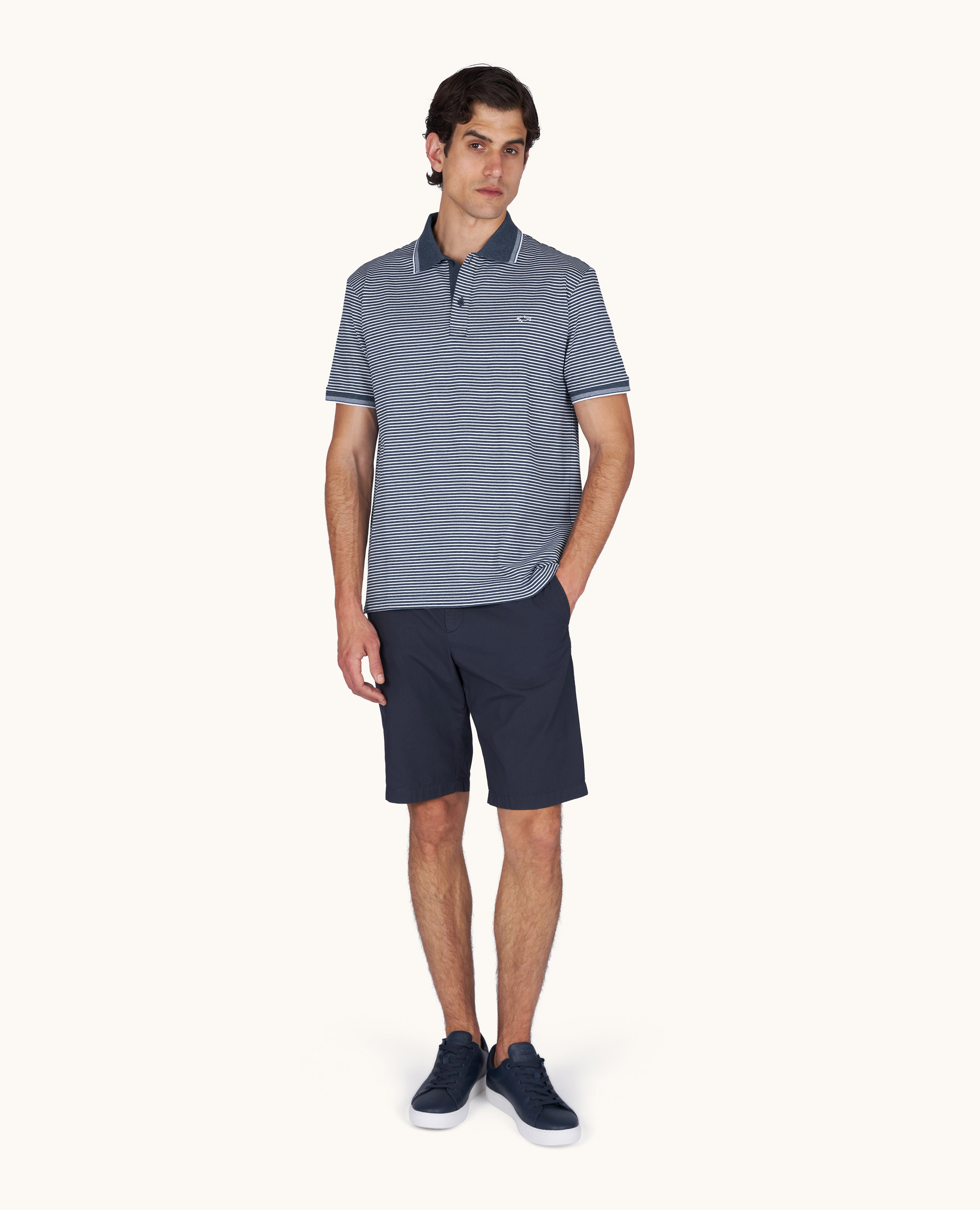 Polo in Jasp&eacute; Piqu&eacute; cotton with striped pattern image number 1