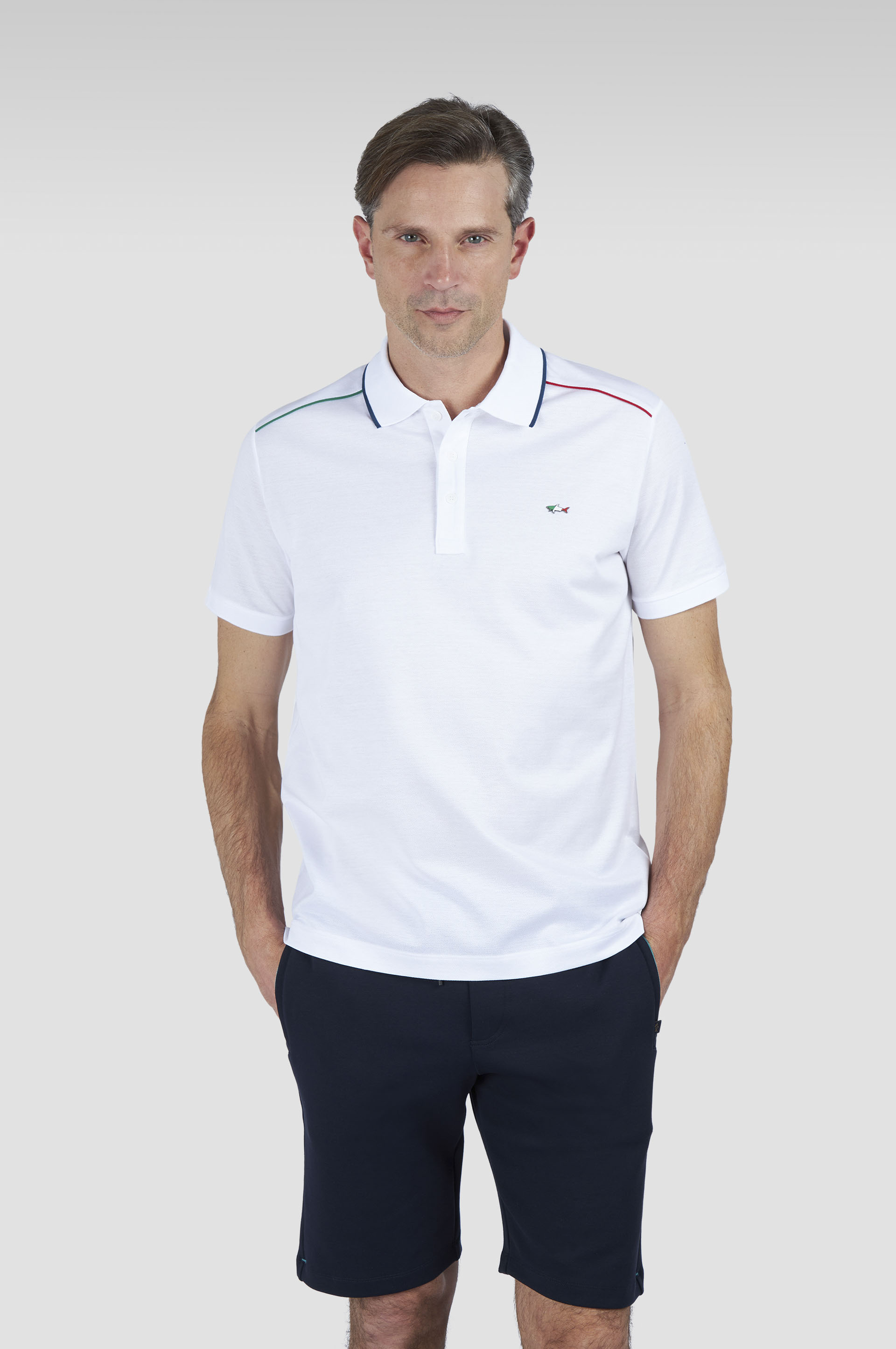 Polo in Fine Piqué cotton with tricolor details | Paul & Shark