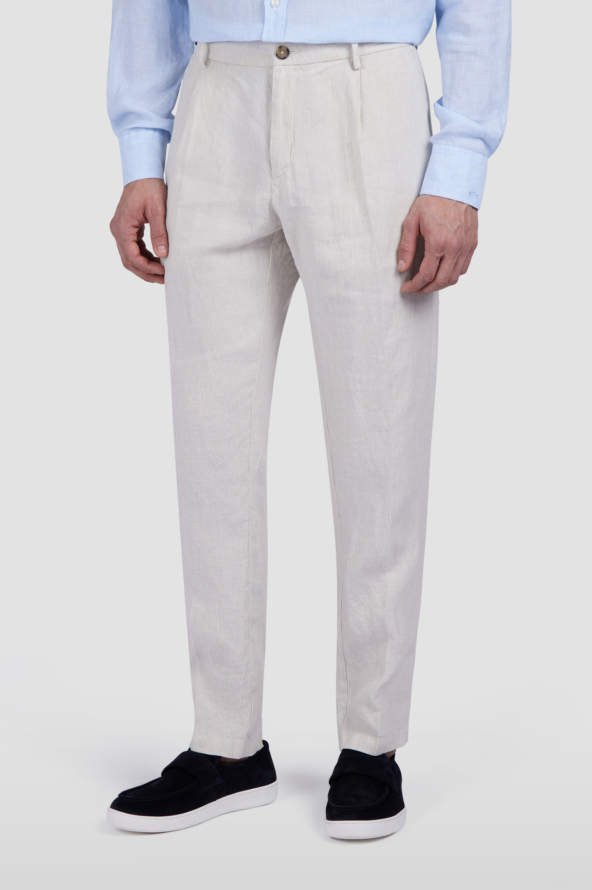 Pantalone chino in lino con motivo a righe image number 0