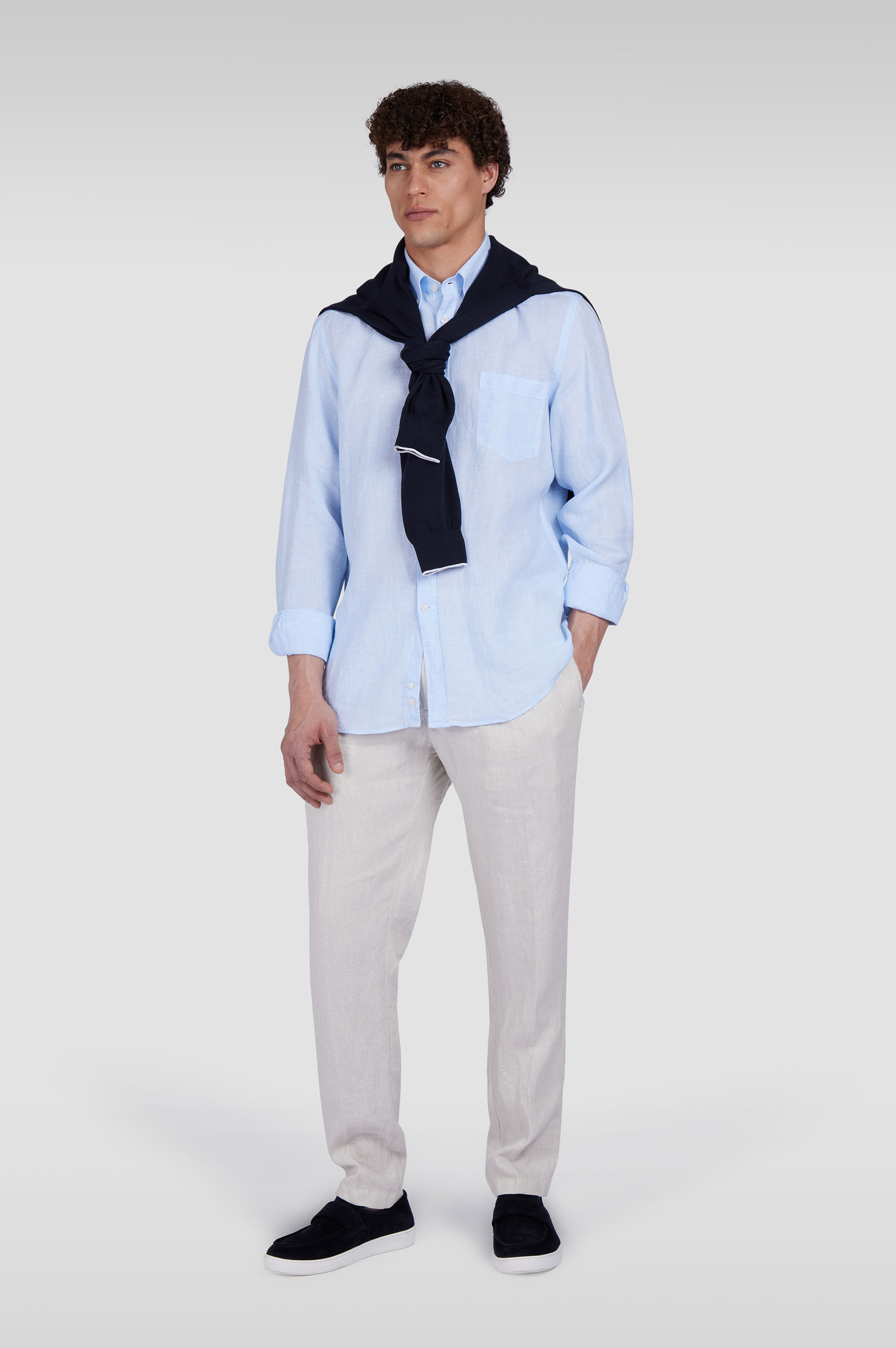 Pantalone chino in lino con motivo a righe image number 2