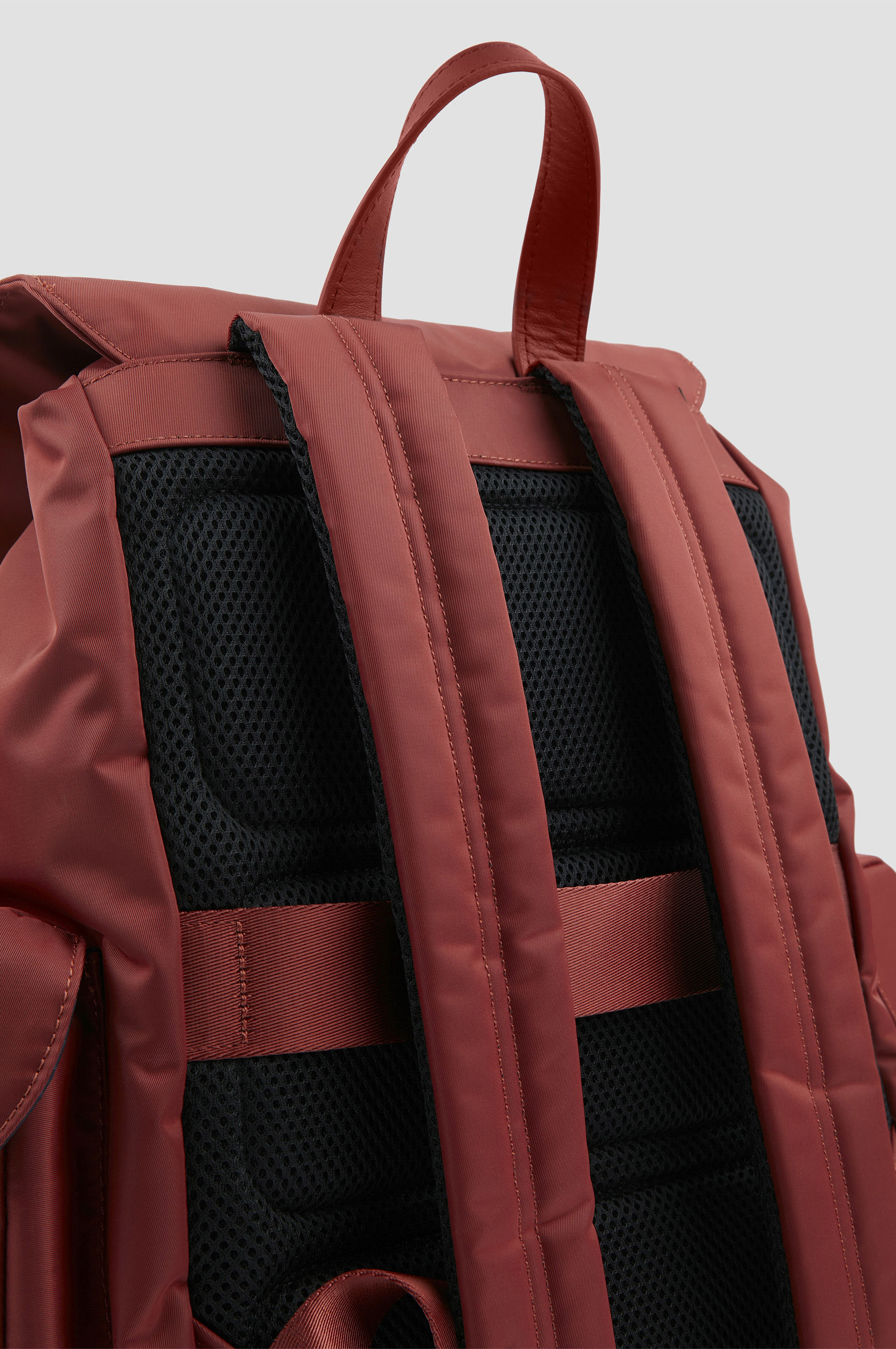 Utility nylon backpack with leather trim image number 2