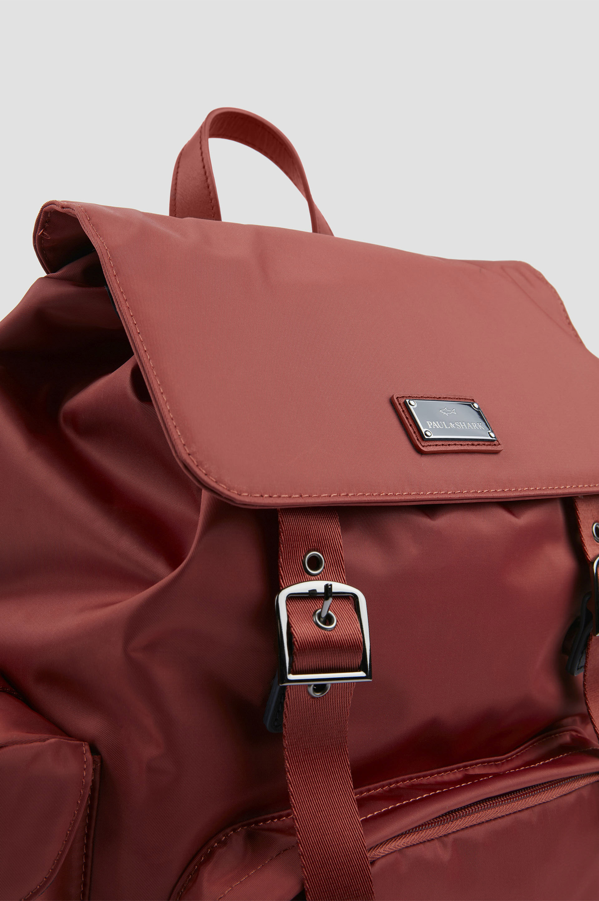 Utility nylon backpack with leather trim image number 5