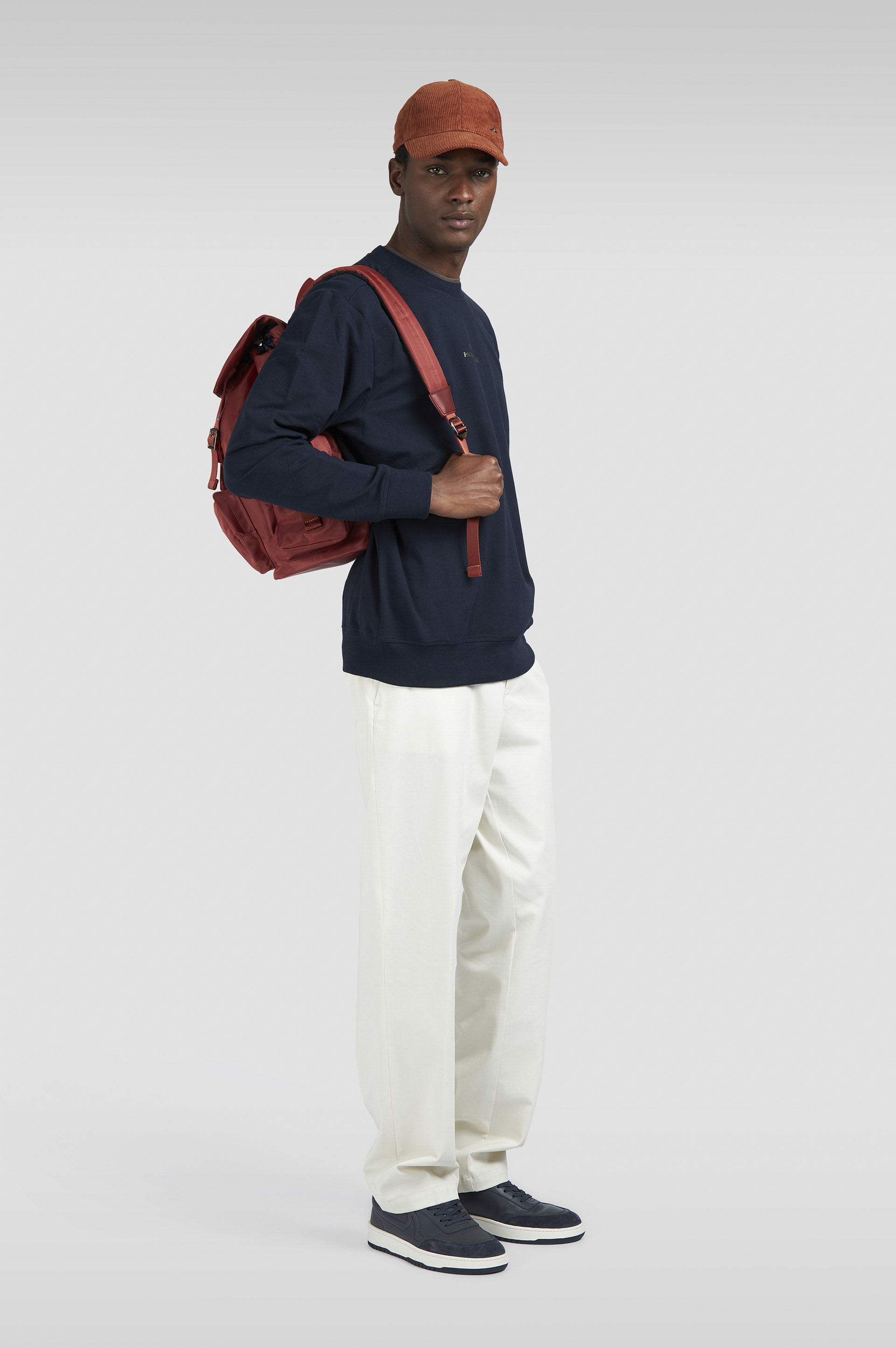 Utility nylon backpack with leather trim image number 4