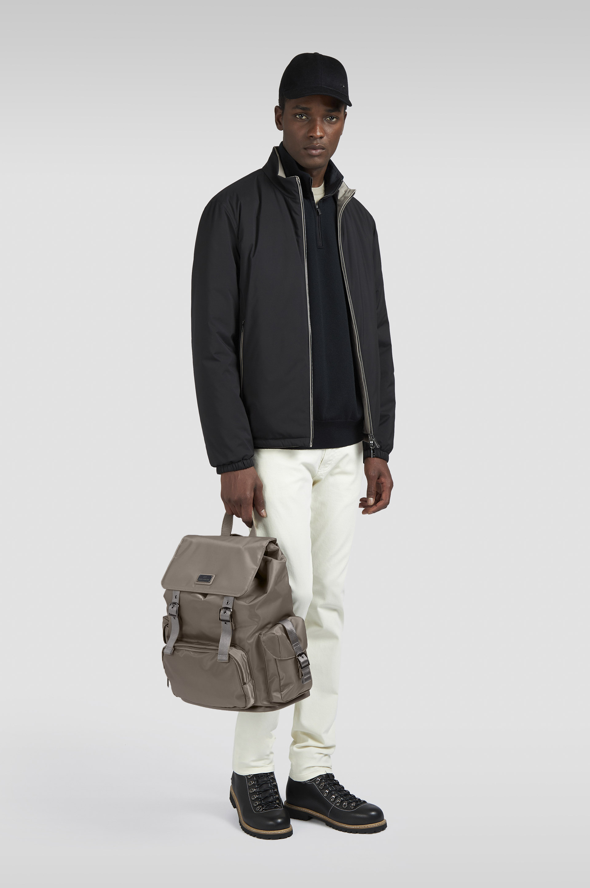 Milano nylon backpack with leather trims image number 4