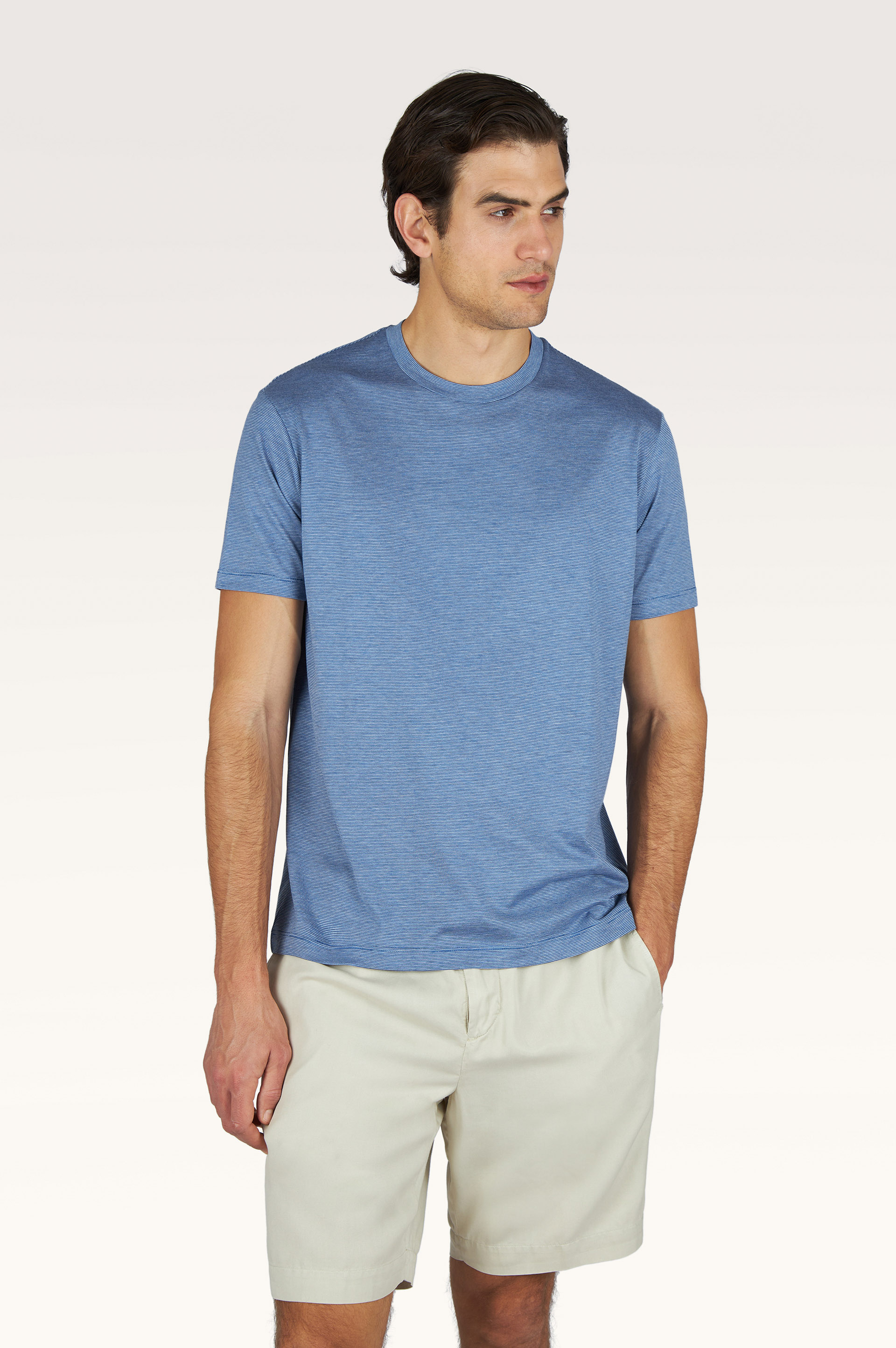 Silk and cotton T-shirt with micro stripe pattern image number 0