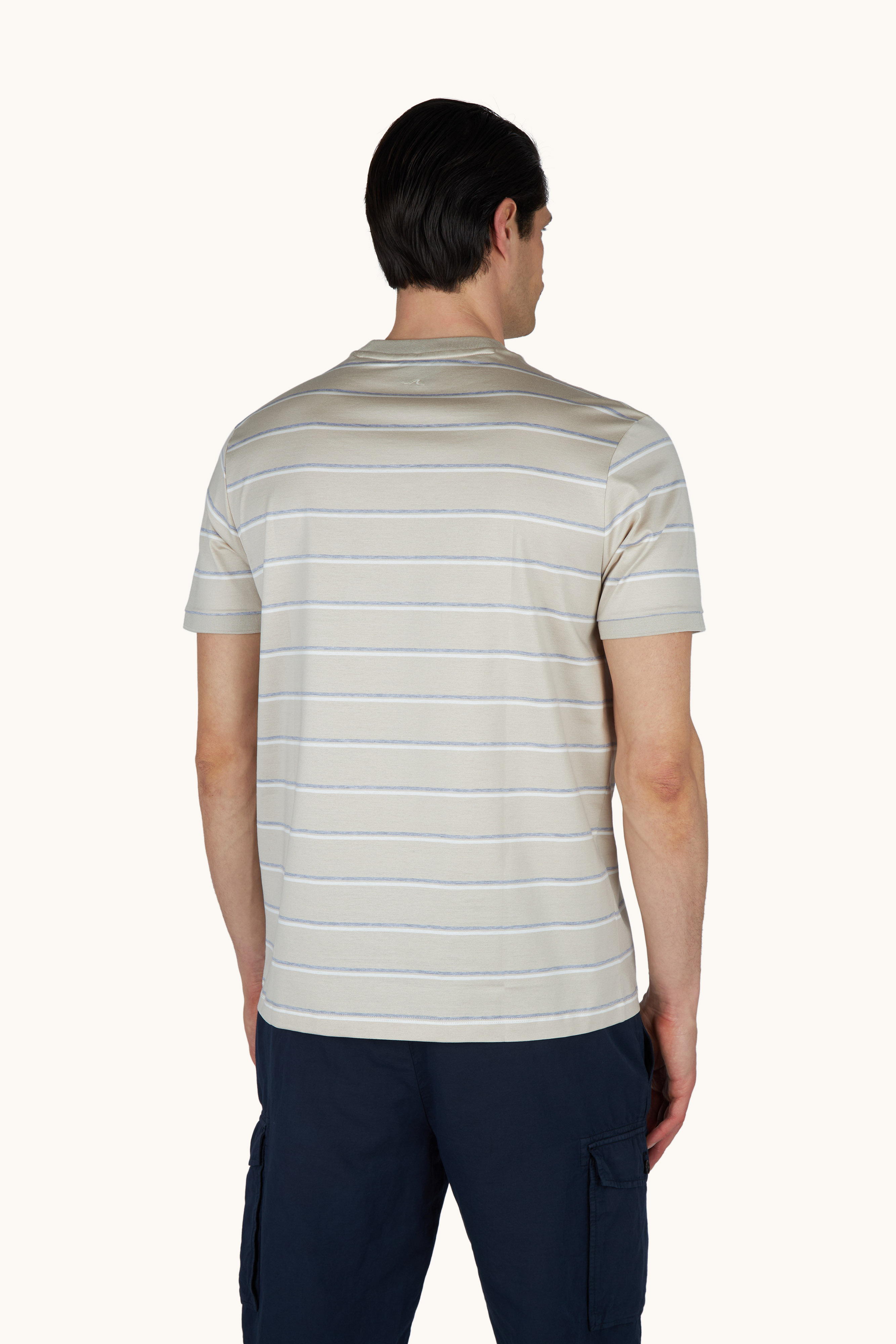 تي شيرت من جيرسي قطن مزدوج mercerised بنقشة خطوط image number 3