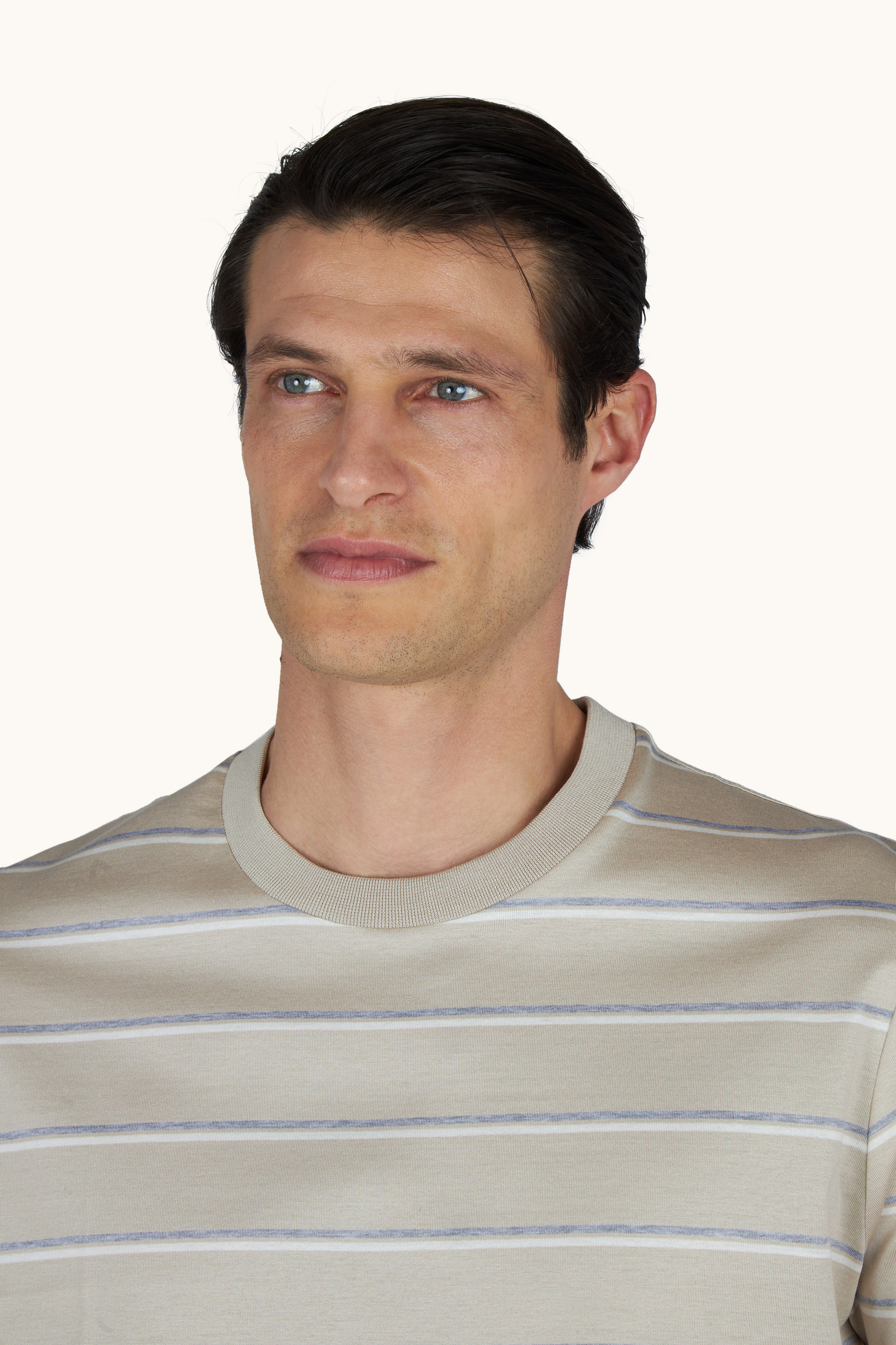 تي شيرت من جيرسي قطن مزدوج mercerised بنقشة خطوط image number 4