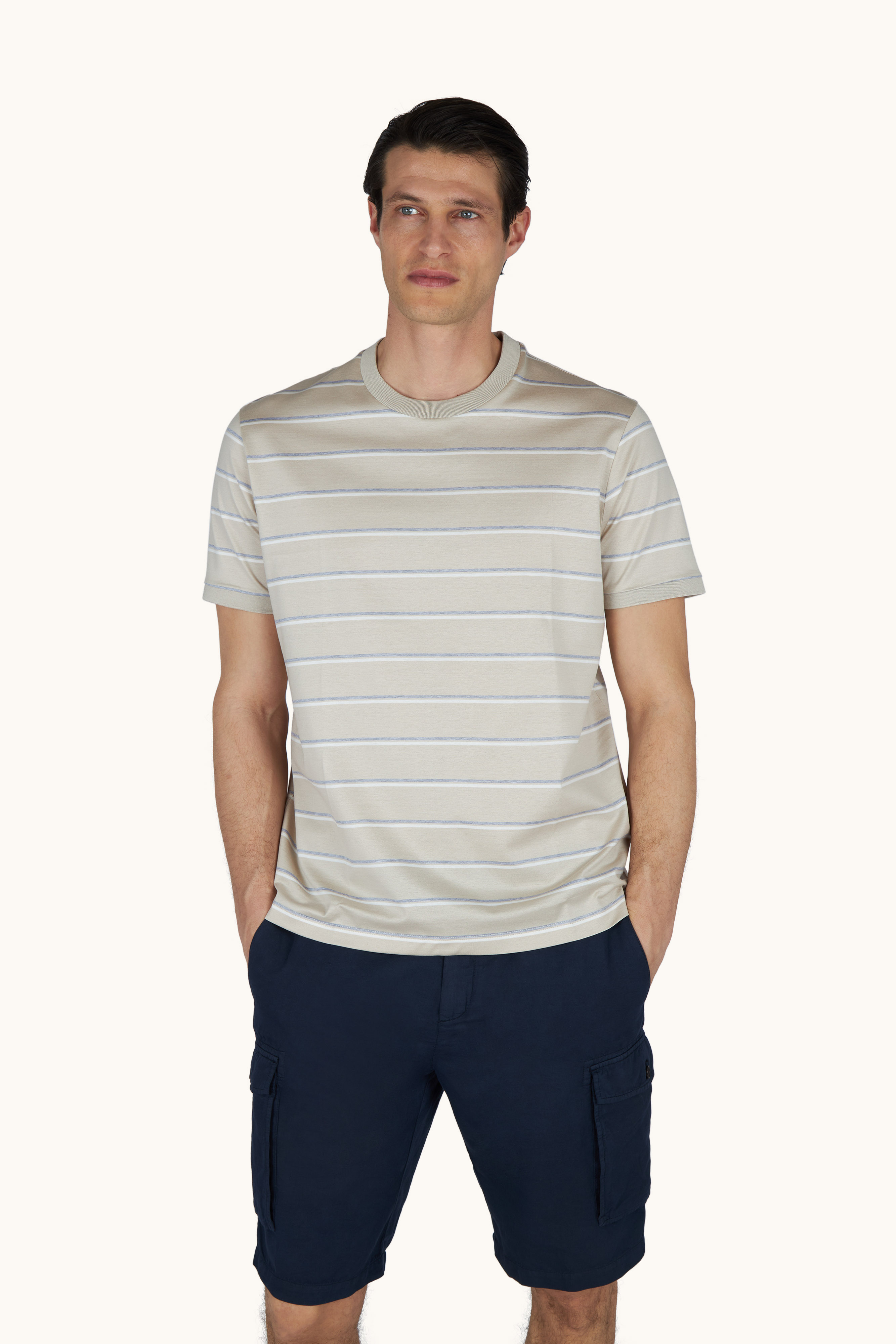 تي شيرت من جيرسي قطن مزدوج mercerised بنقشة خطوط image number 0