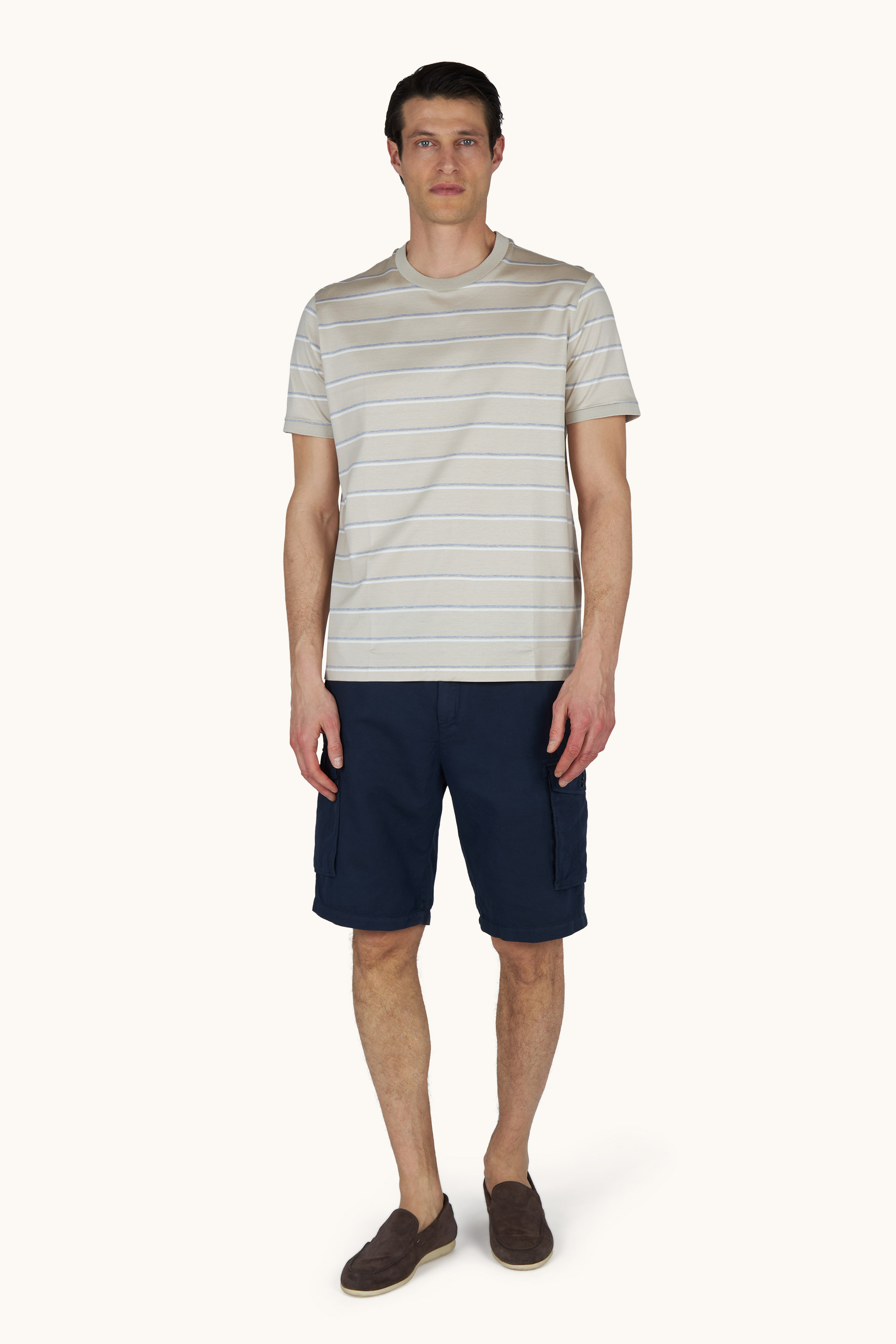 تي شيرت من جيرسي قطن مزدوج mercerised بنقشة خطوط image number 7