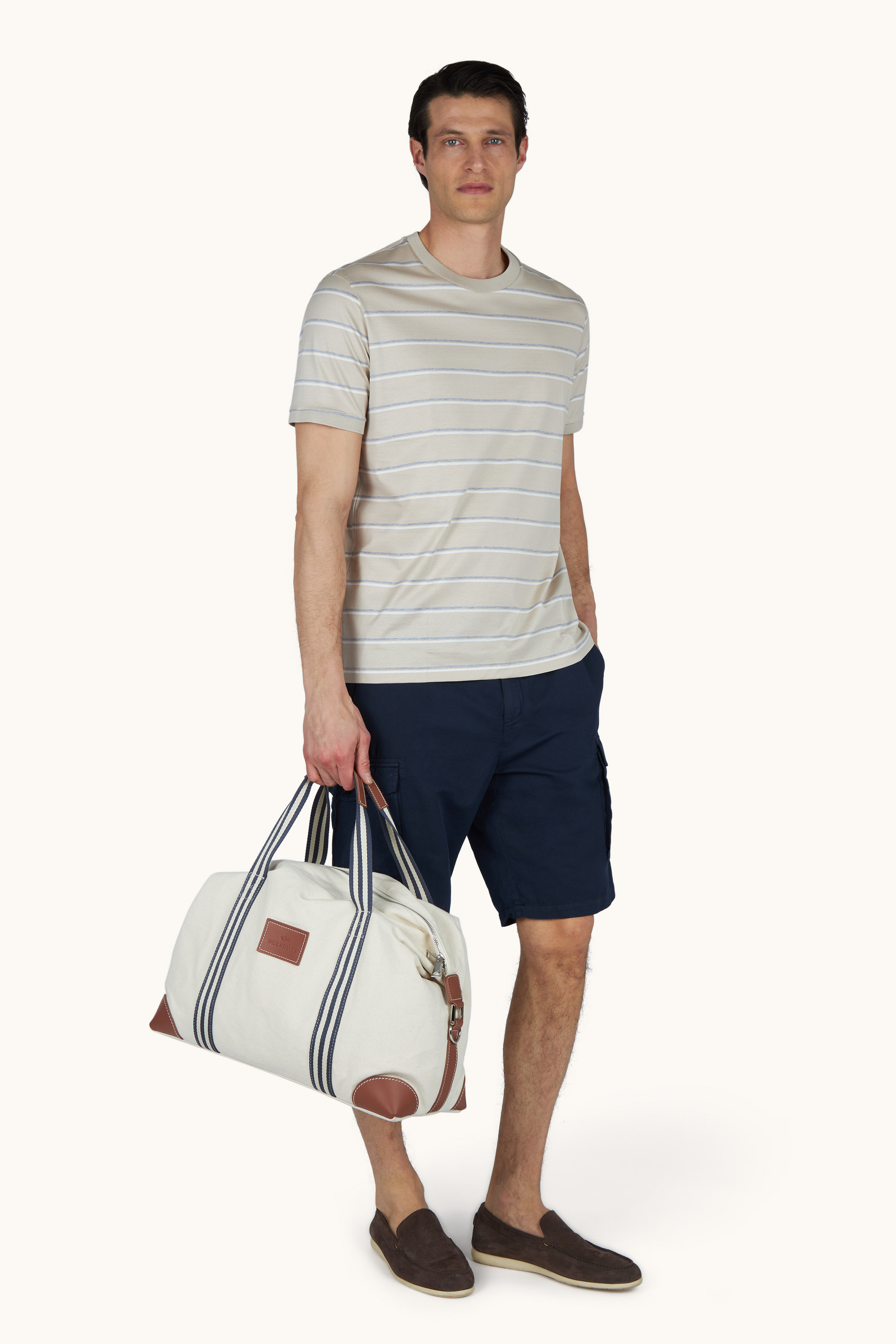 تي شيرت من جيرسي قطن مزدوج mercerised بنقشة خطوط image number 2