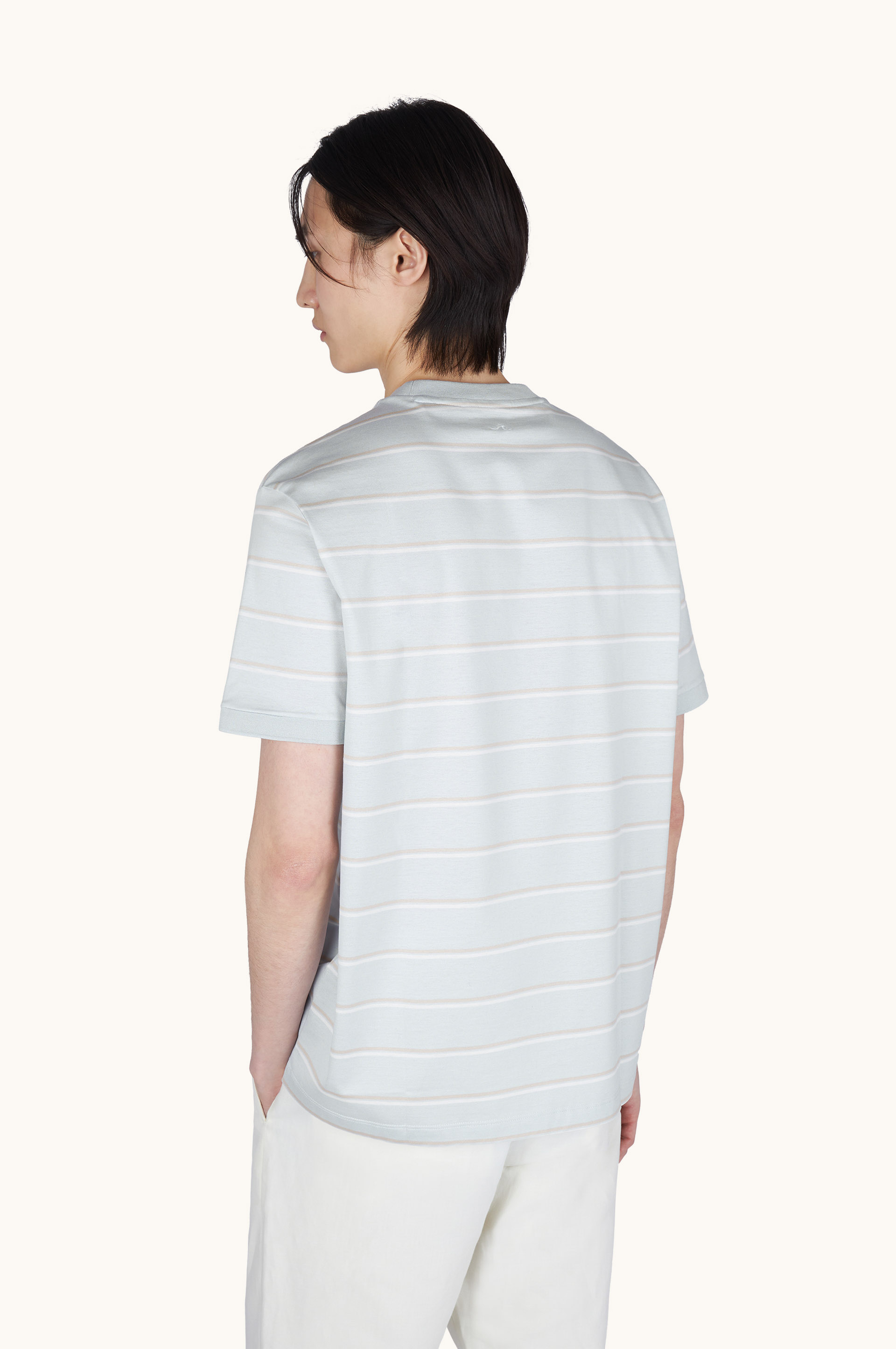 Double mercerised cotton jersey T-shirt with stripe pattern image number 3