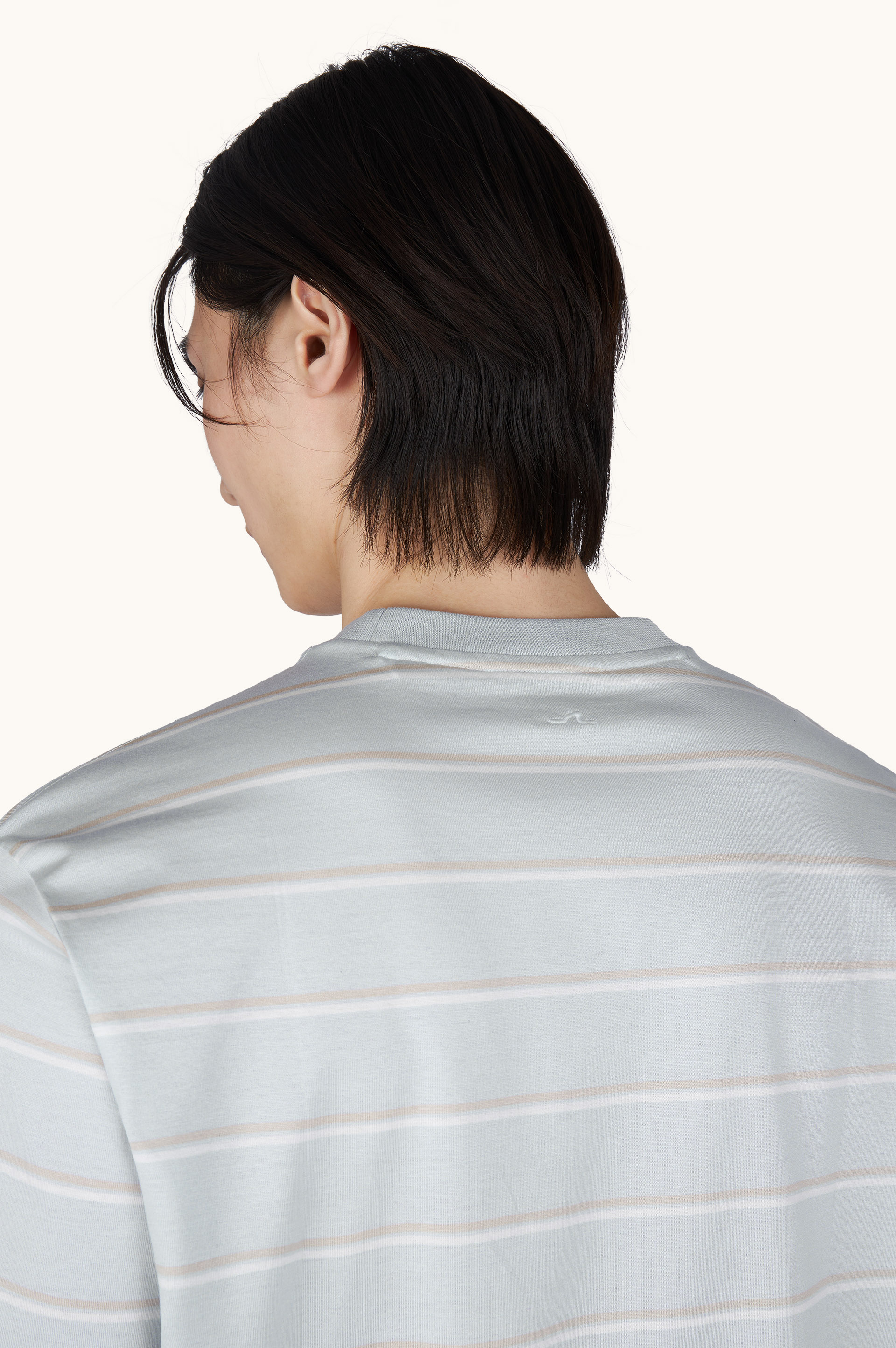 Double mercerised cotton jersey T-shirt with stripe pattern image number 5