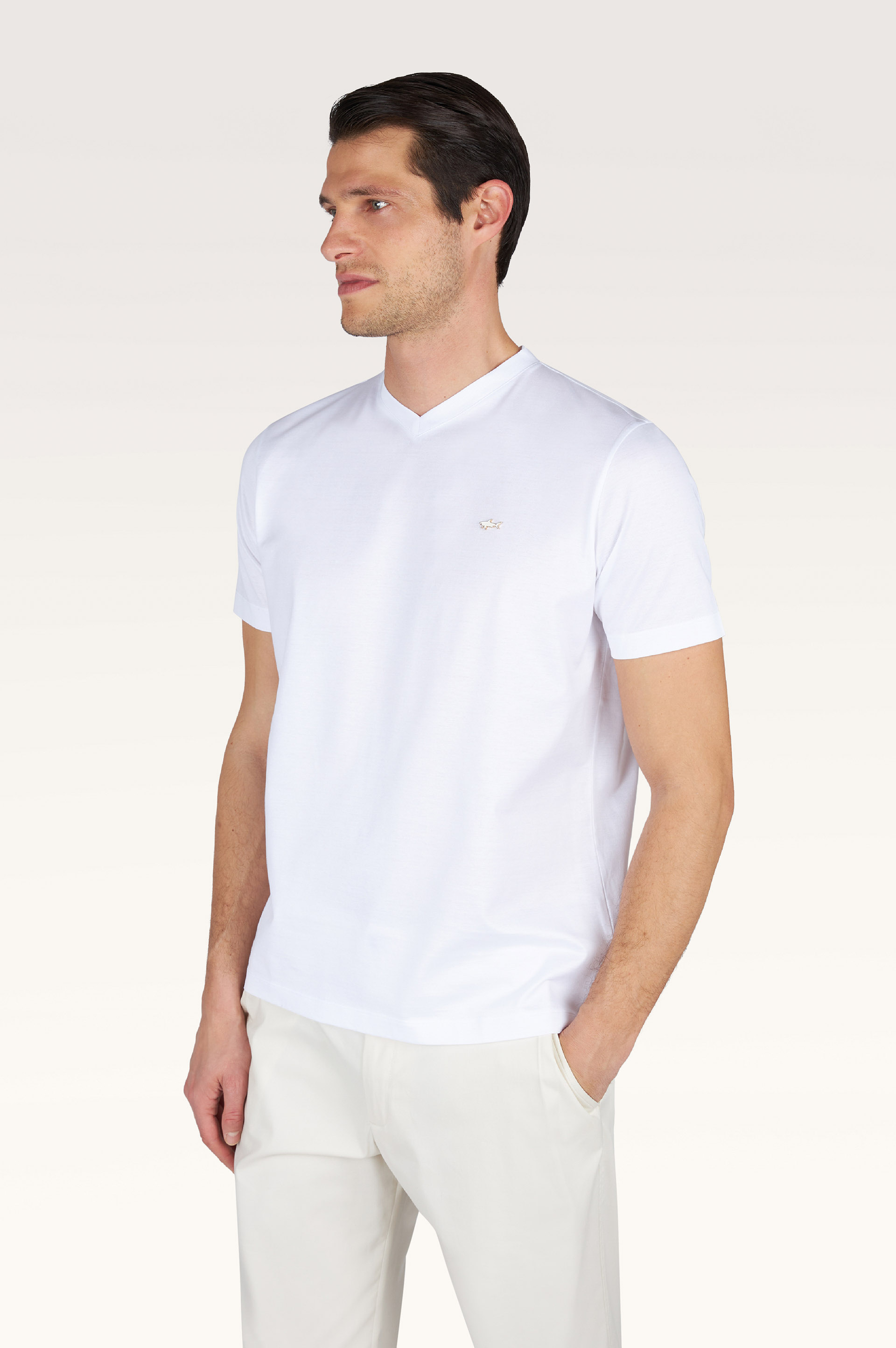 Camiseta de jersey de algod&oacute;n doble mercerizado con cuello en V image number 0