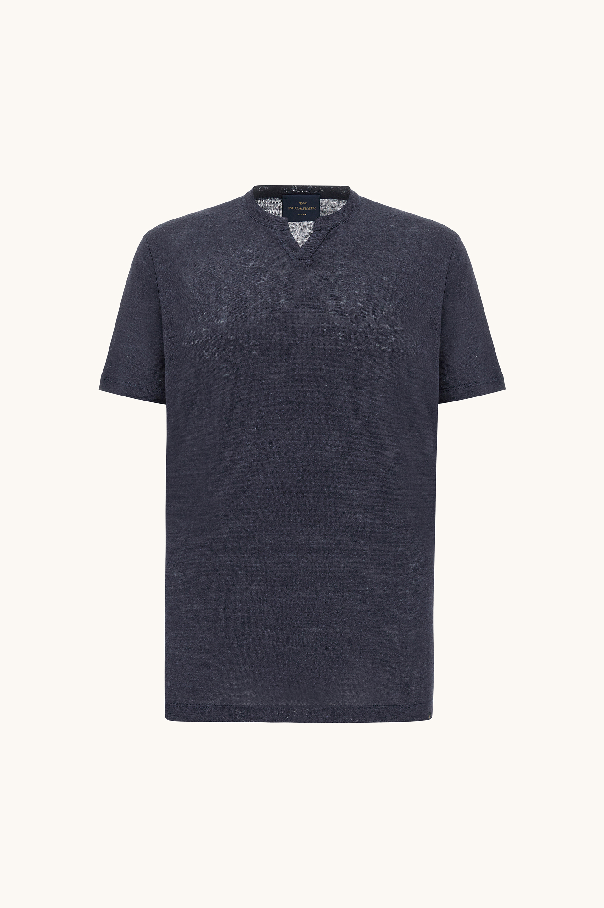 Camiseta de jersey de lino puro con cuello abierto image number 1