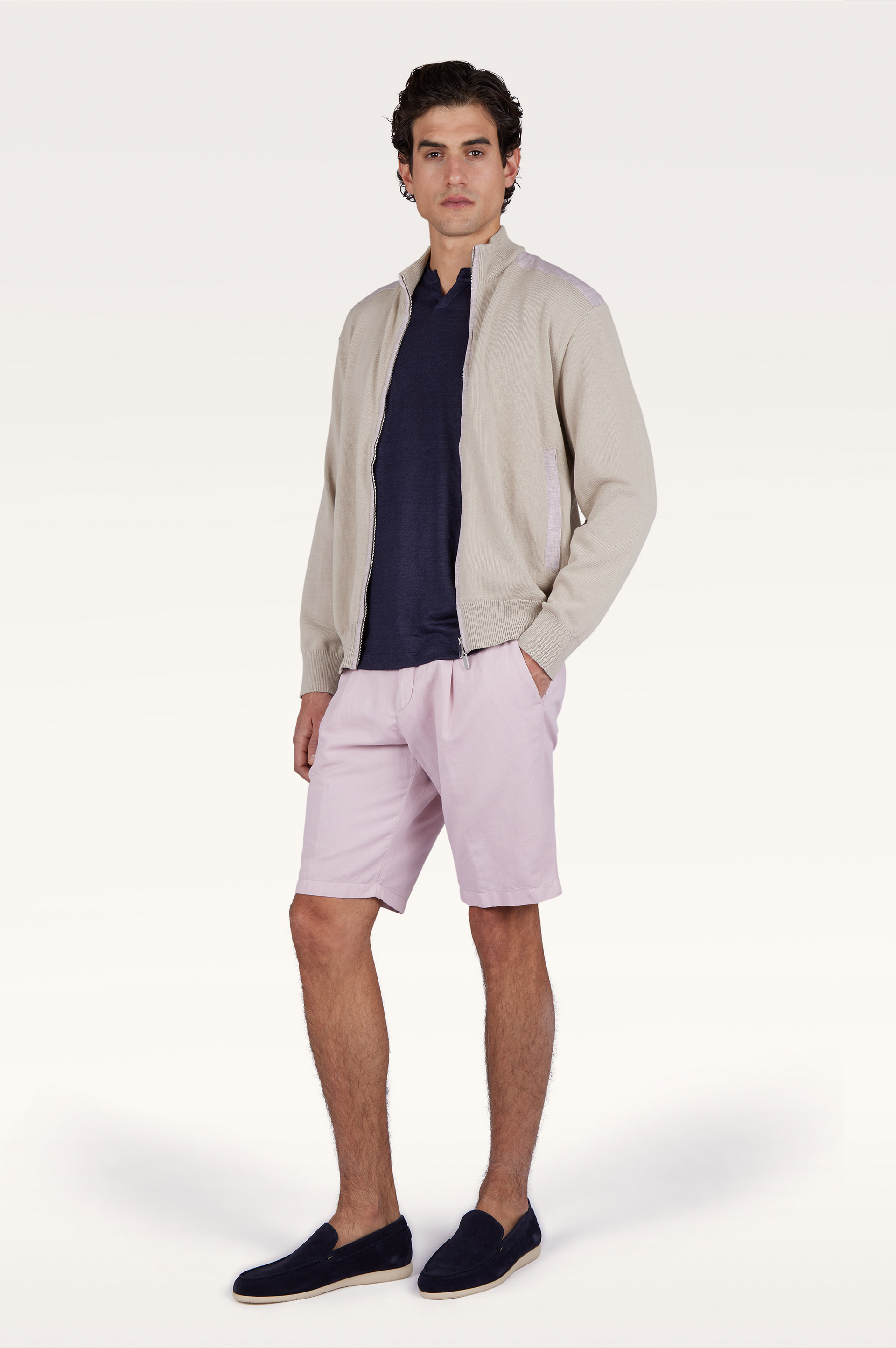 Camiseta de jersey de lino puro con cuello abierto image number 2