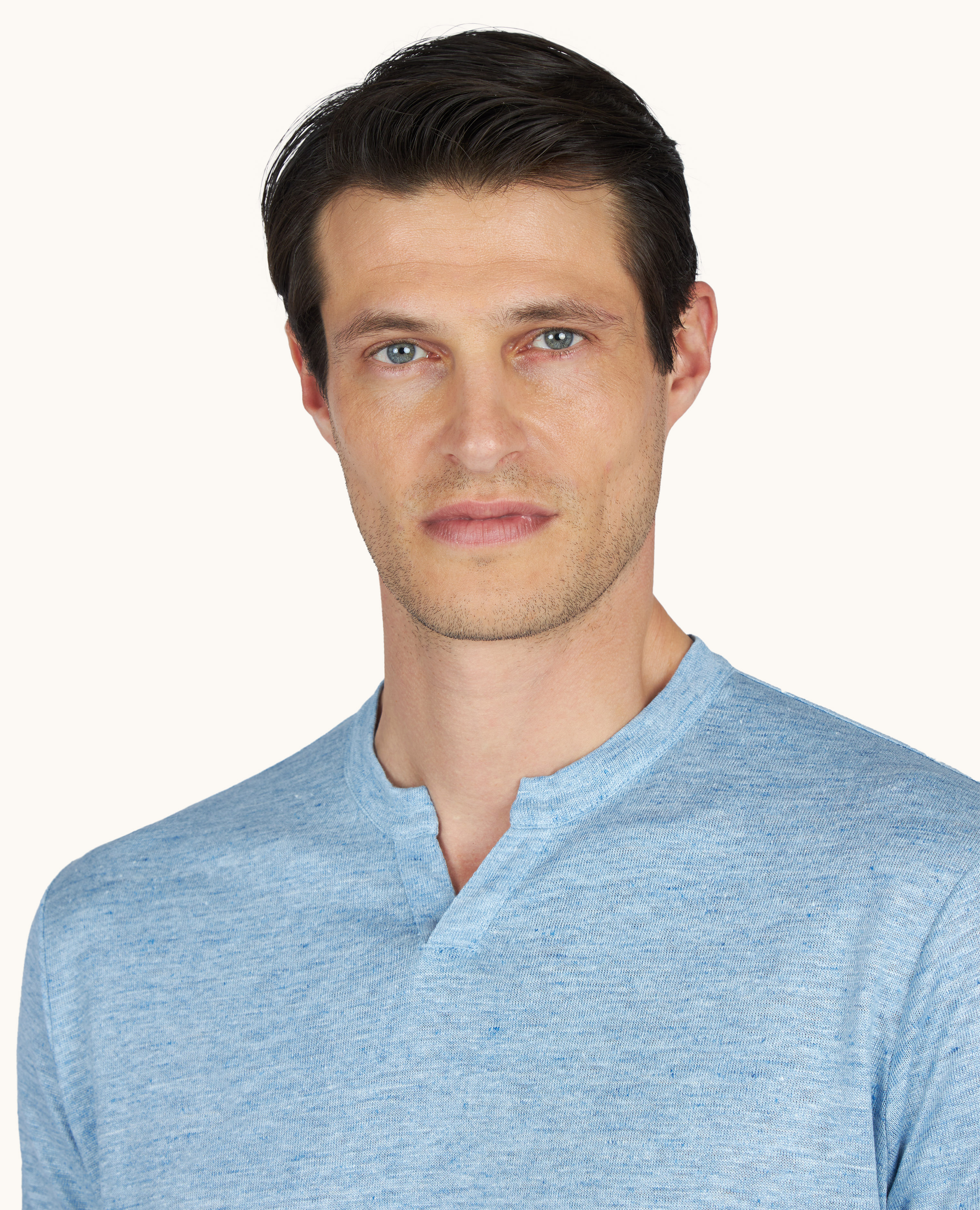 T-Shirt open collar in jersey di puro Lino image number 3