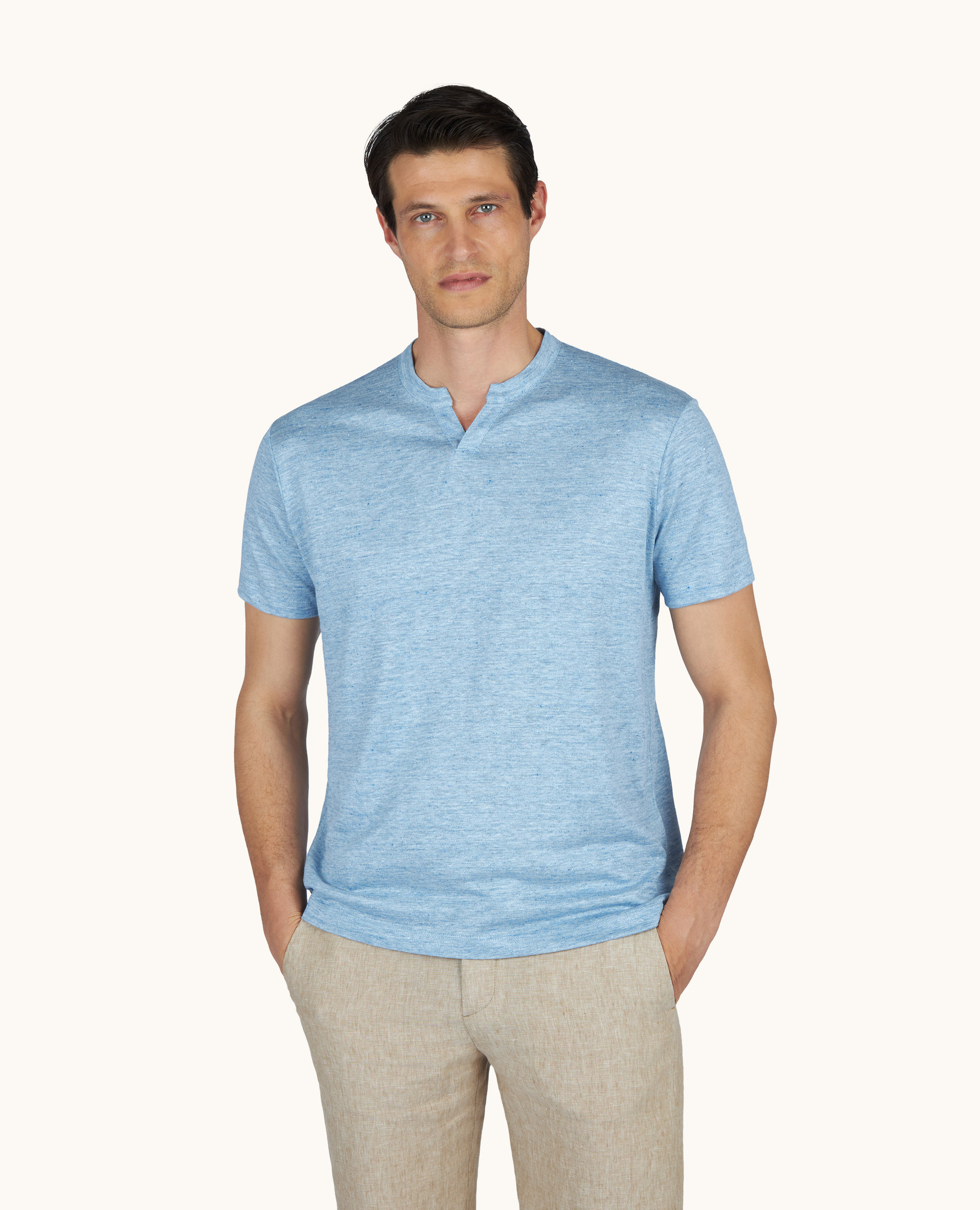 T-Shirt open collar in jersey di puro Lino image number 0