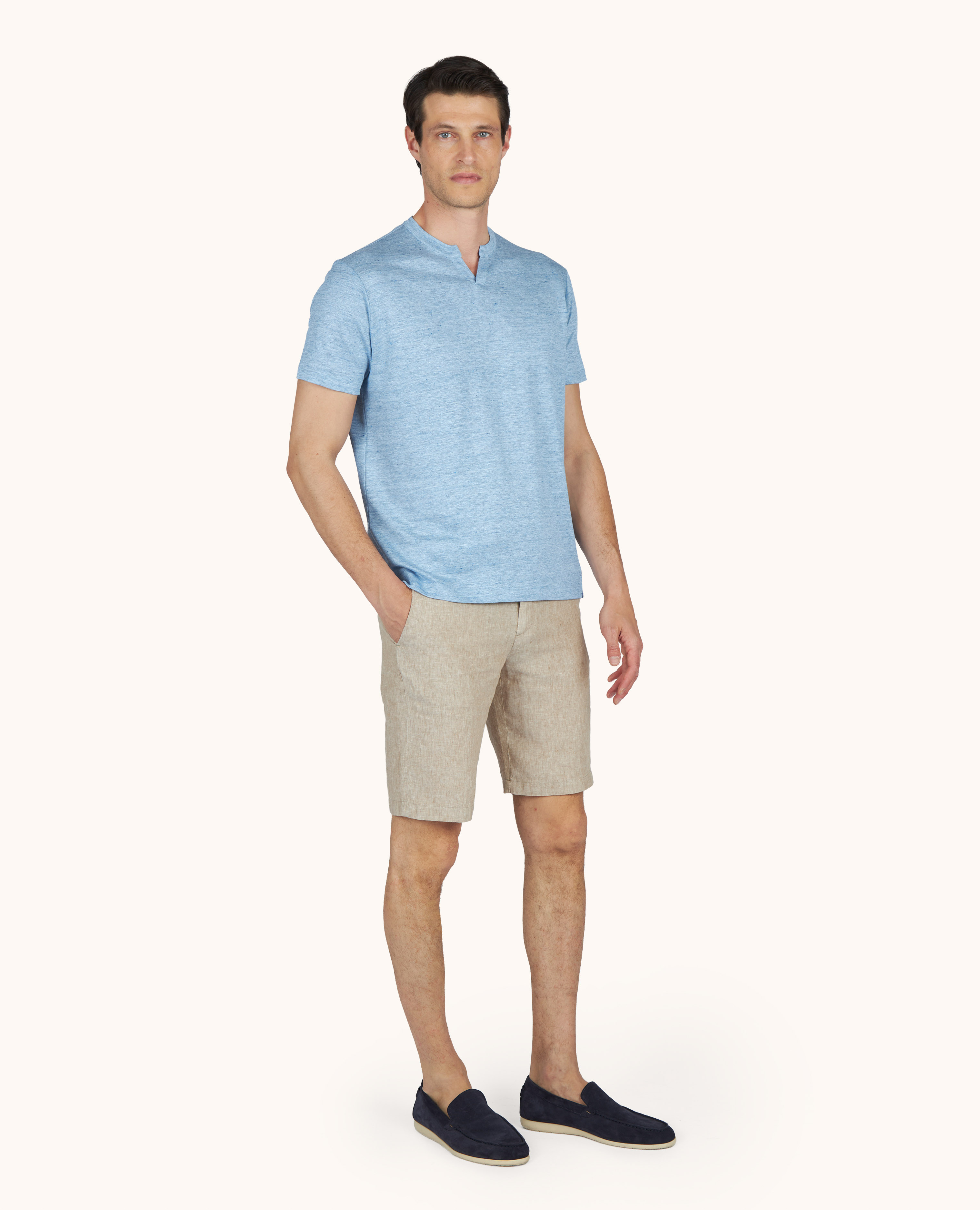 T-Shirt open collar in jersey di puro Lino image number 1