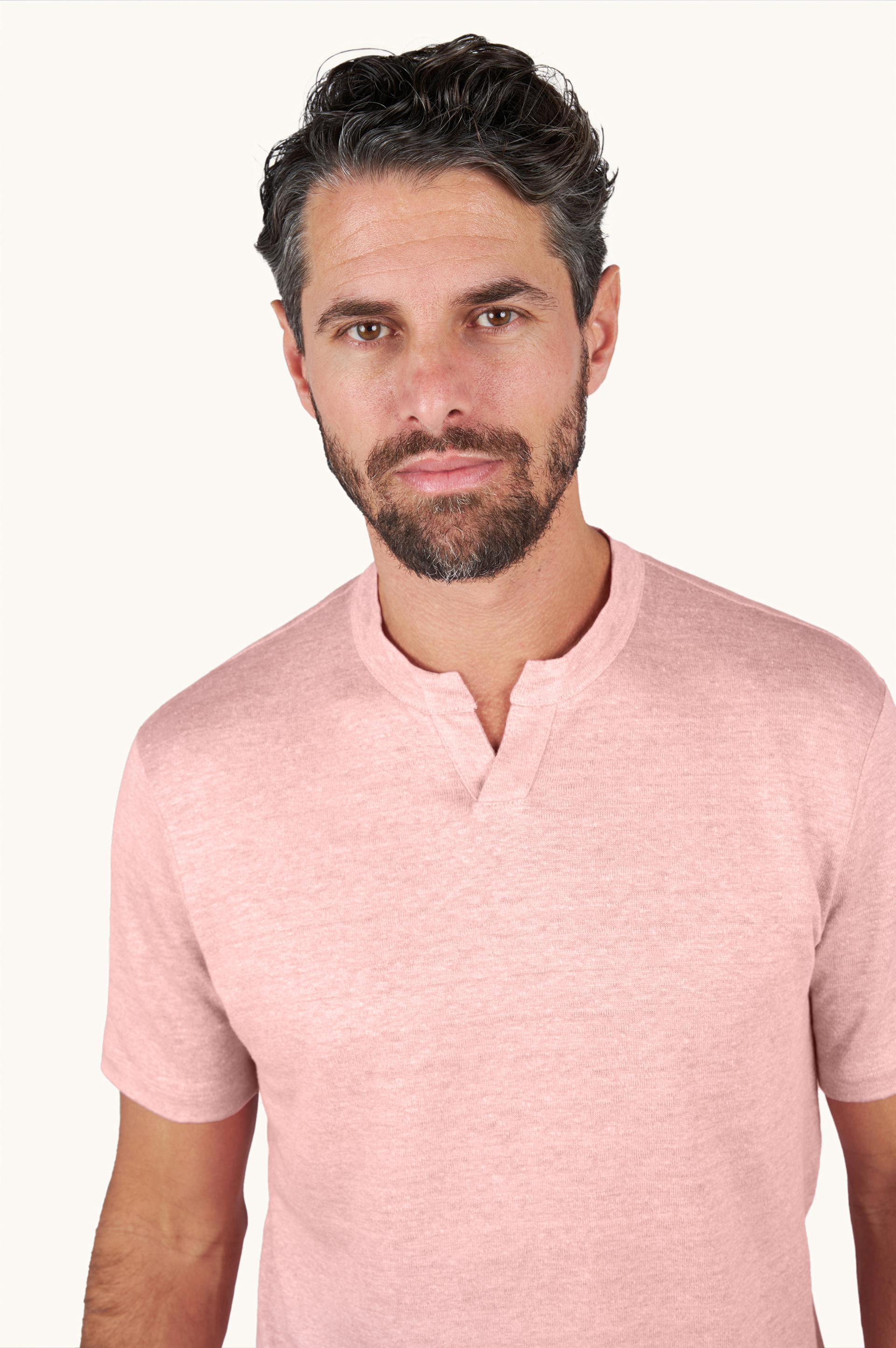 Pure linen jersey open collar T-Shirt image number 5