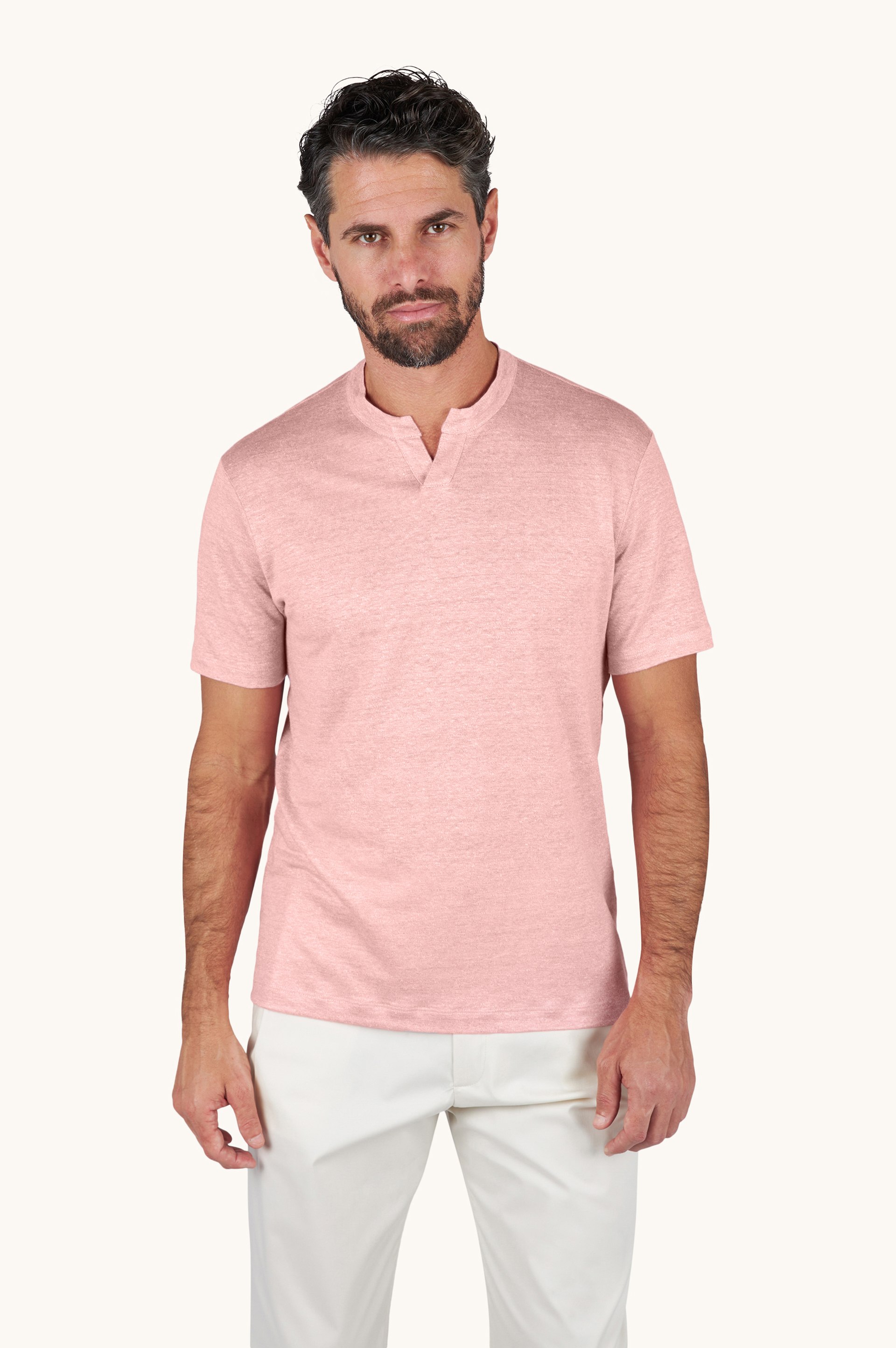 Pure linen jersey open collar T-Shirt image number 0