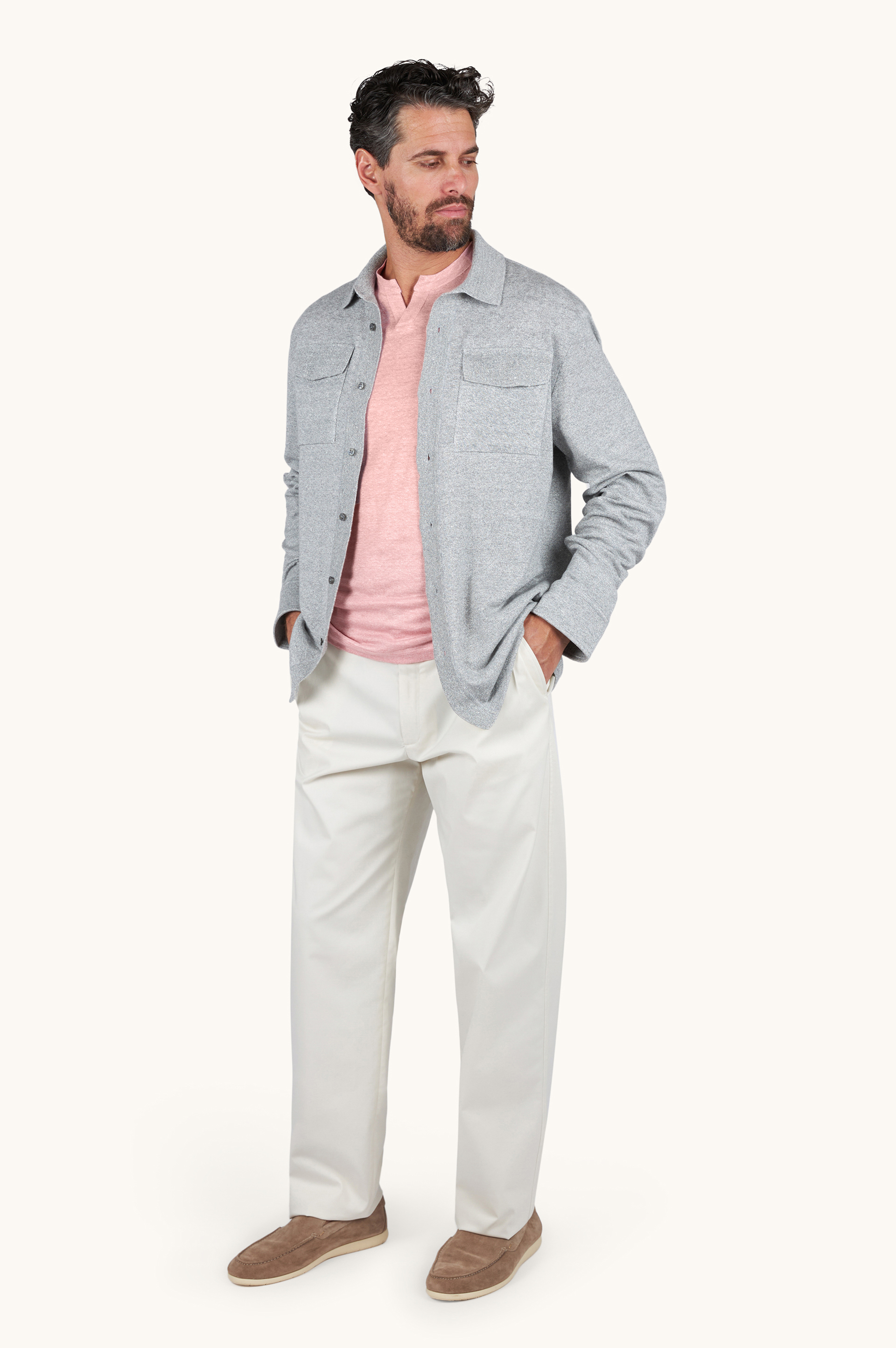 Pure linen jersey open collar T-Shirt image number 2