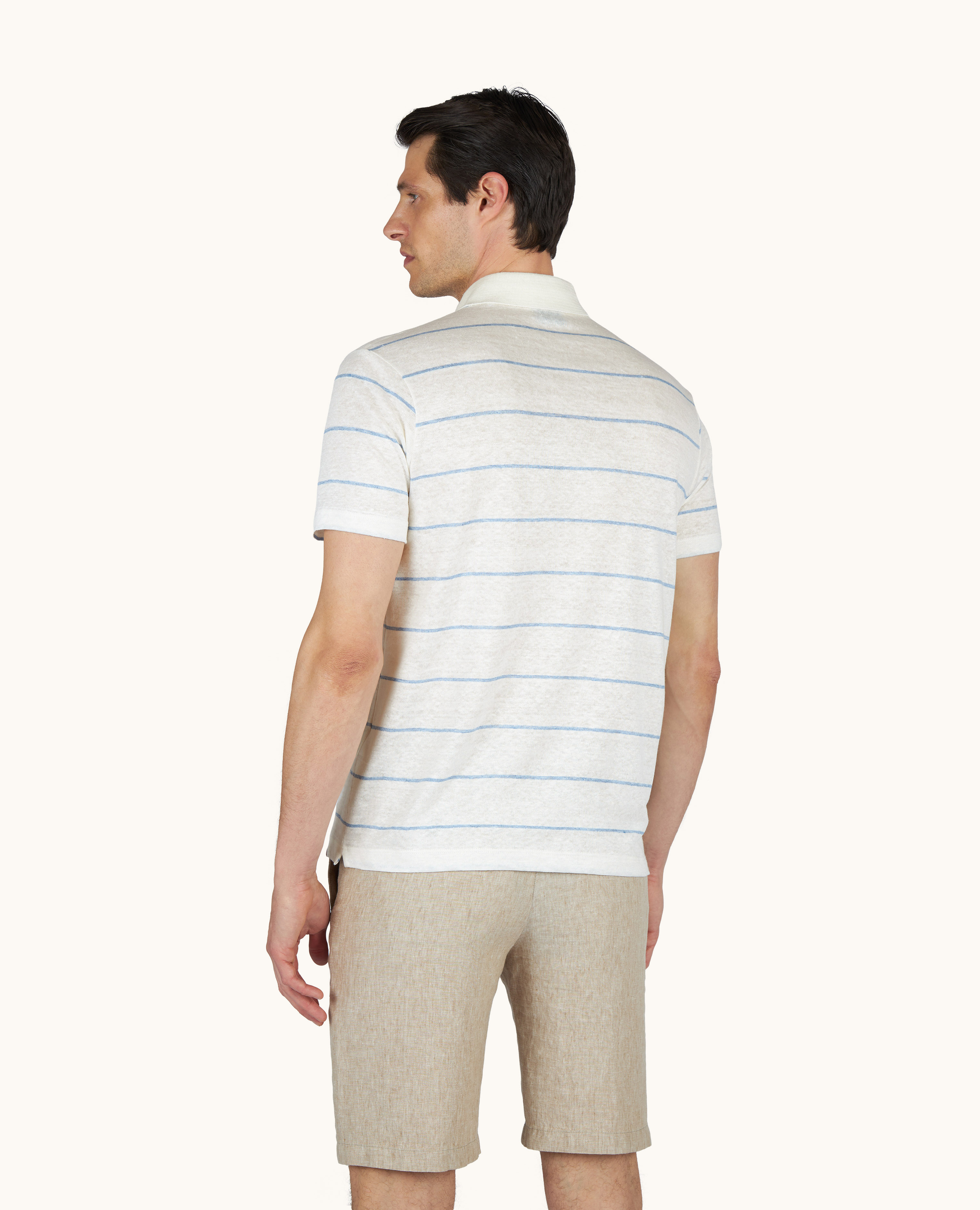 Pure linen jersey polo with striped pattern image number 3