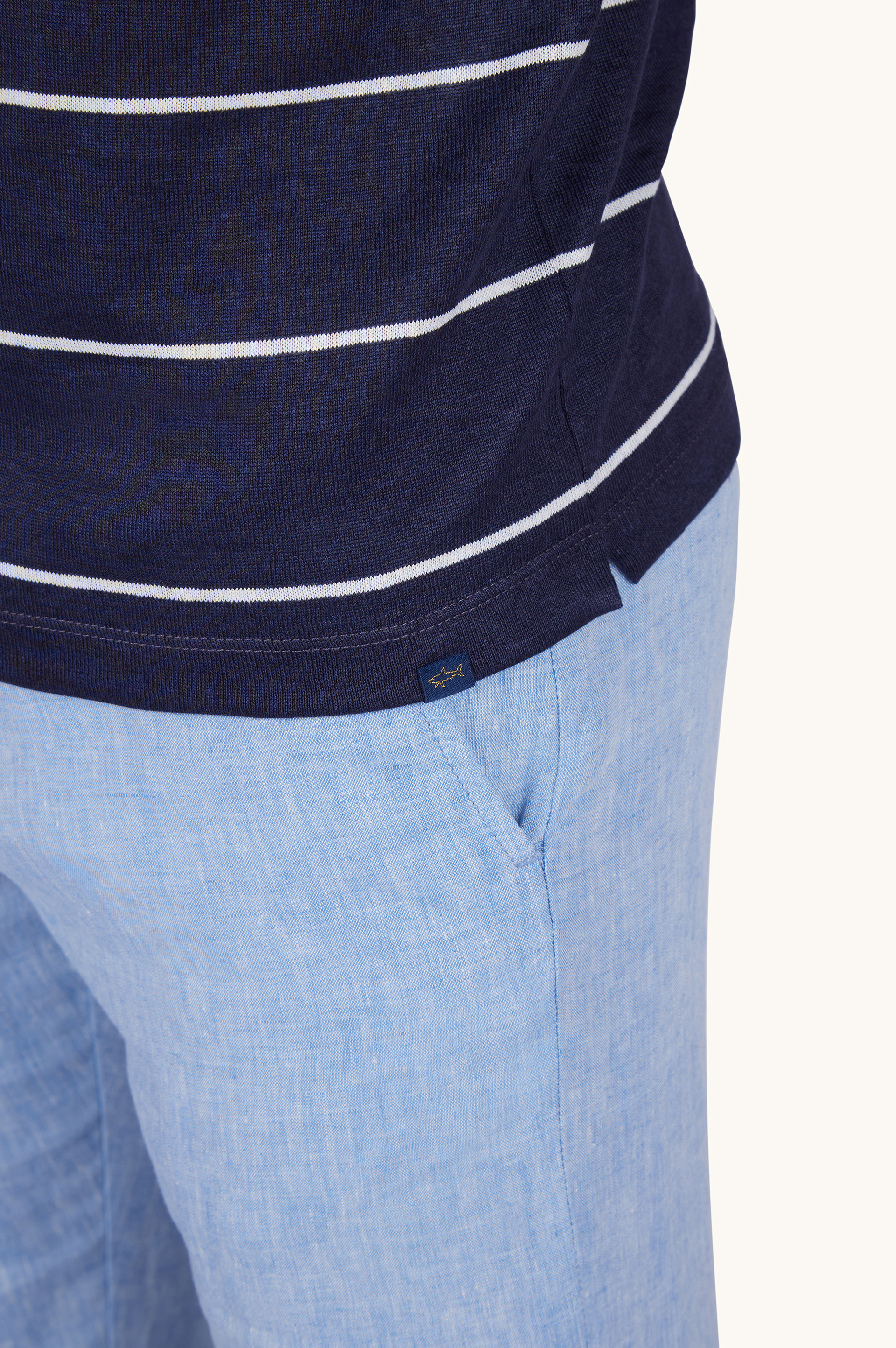 Pure linen jersey polo with striped pattern image number 4