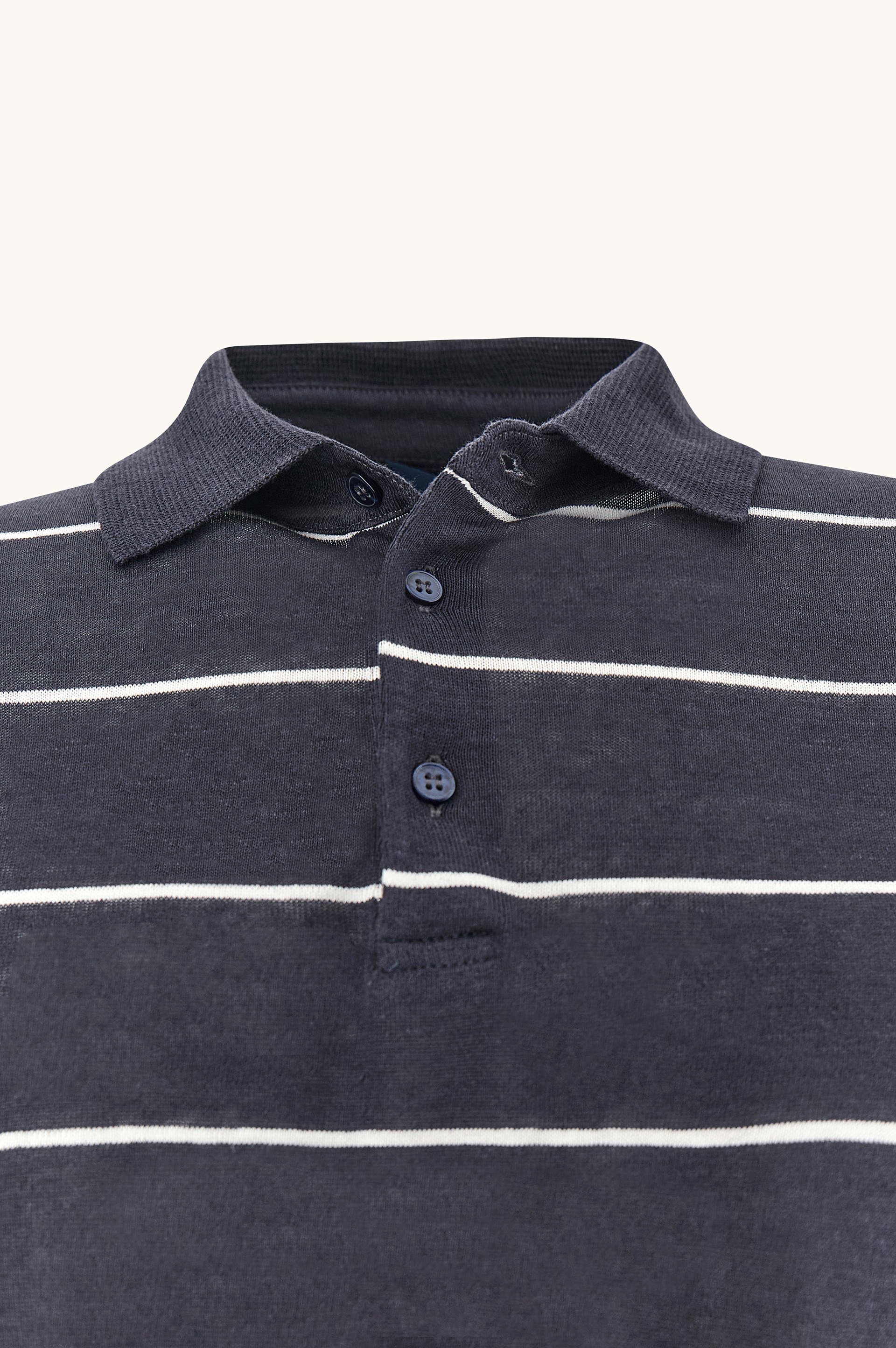 Pure linen jersey polo with striped pattern image number 6