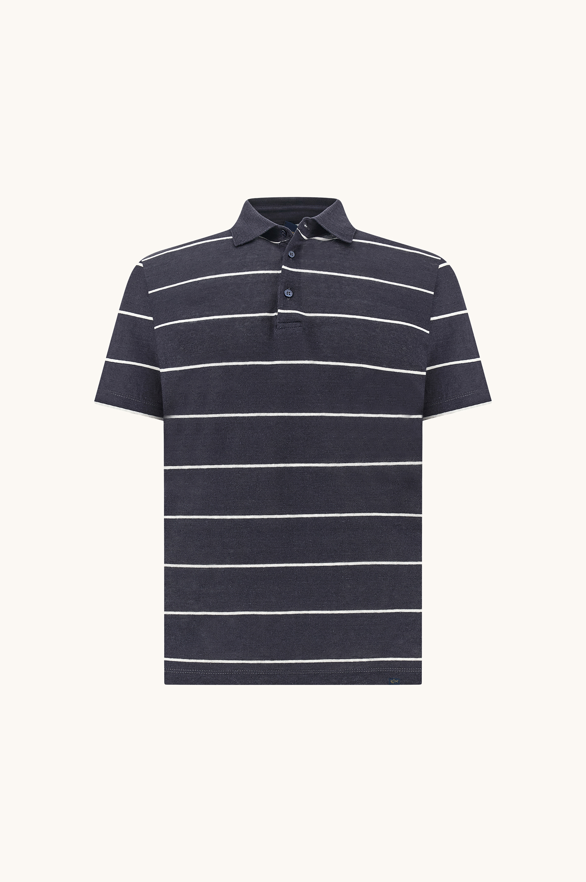 Pure linen jersey polo with striped pattern image number 1