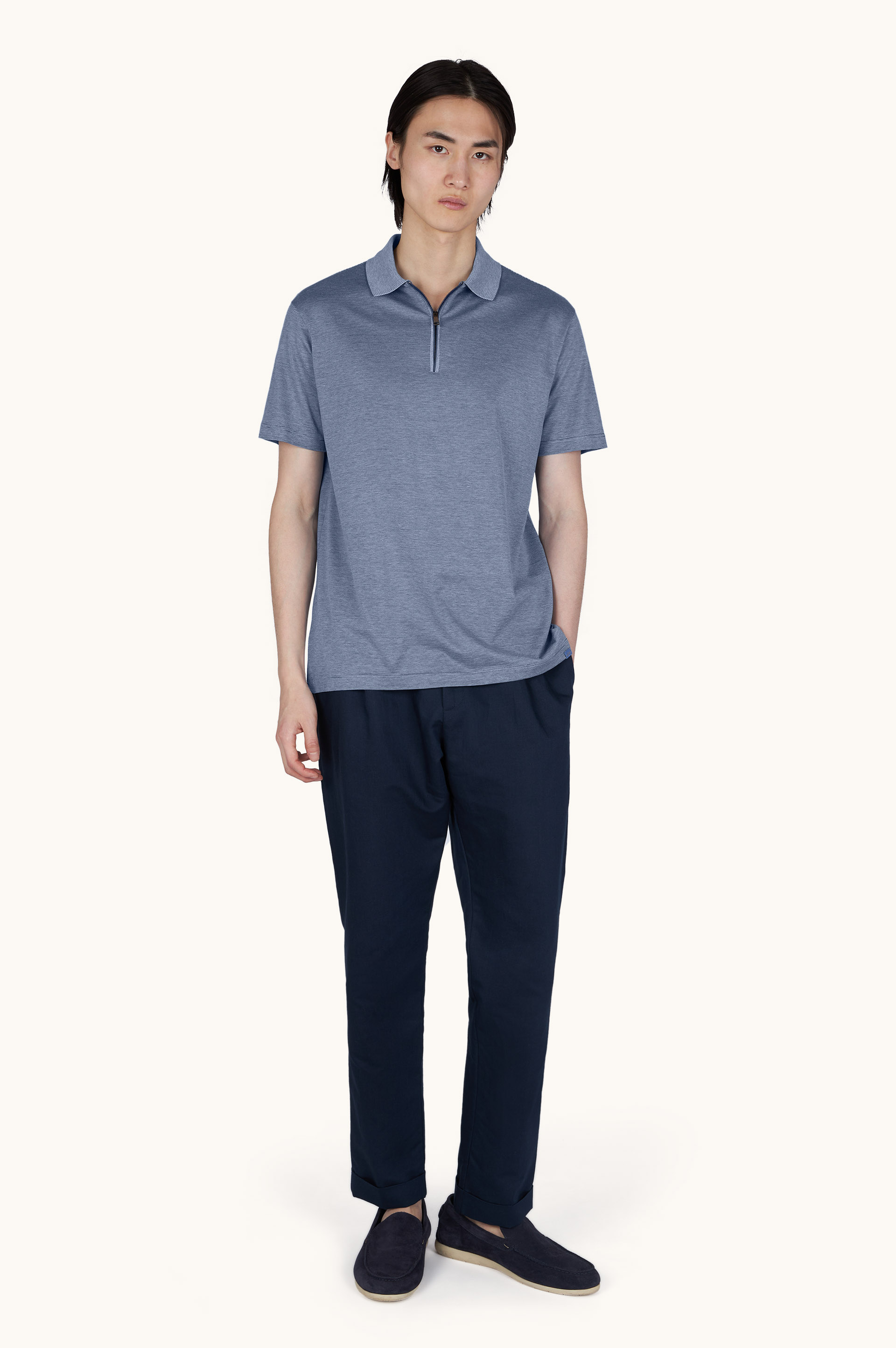 真丝棉质拉链 Polo 衫 image number 2